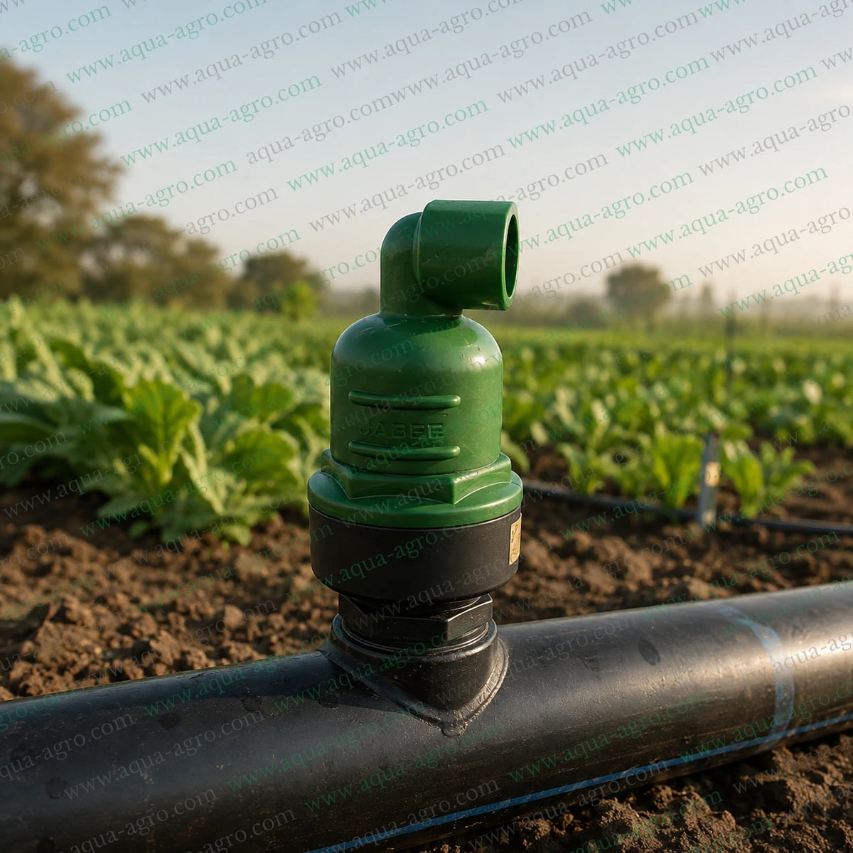 JABEE JB-AV-02 1 Inch 32mm Air-Cum-Vacuum Relief Valve Installed On Agricultural Irrigation Mainline Pipe