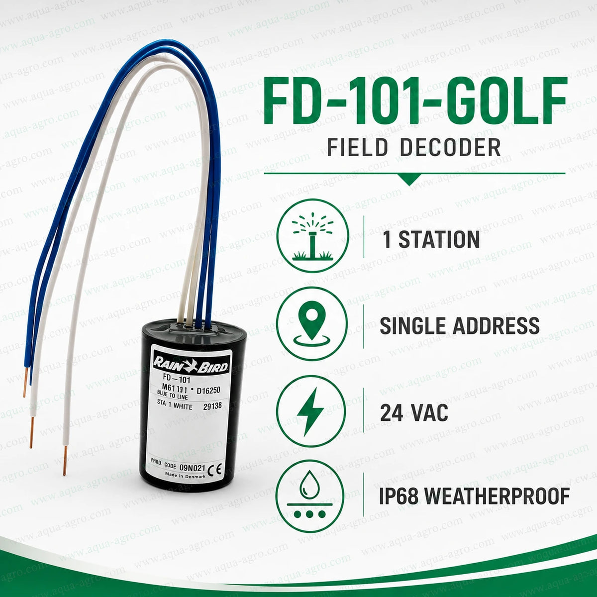Rain Bird FD-101-GOLF single station field decoder 24 VAC IP68 weatherproof decoder for golf course irrigation automation systems
