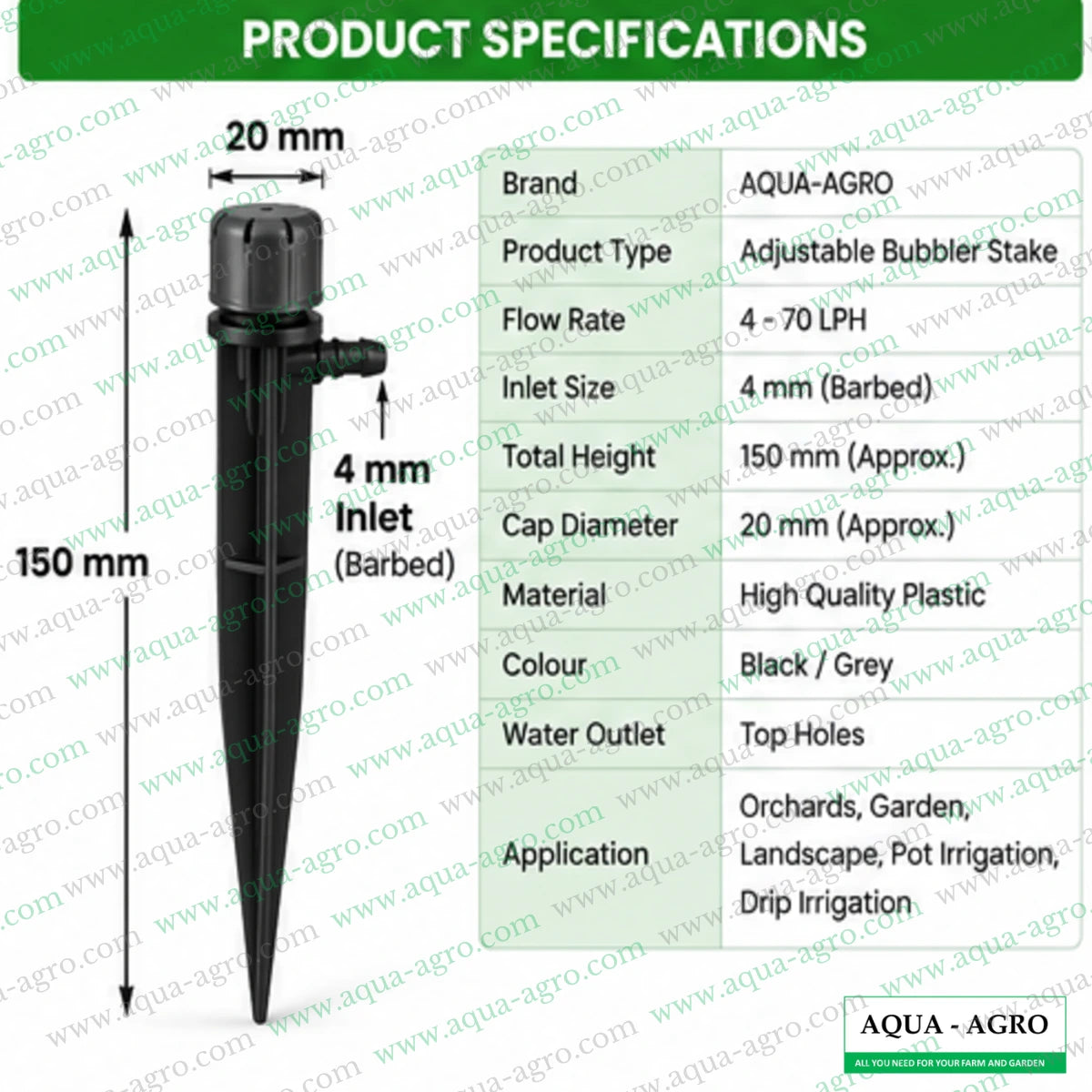 AQUA-AGRO-ADJUSTABLE-BUBBLER-STAKE-4-70-LPH-4MM-INLET-SUITABLE-FOR-ORCHARS-GARDEN-AND-LANDSCAPE-POT-IRRIGATION-DRIPPER-STAKE