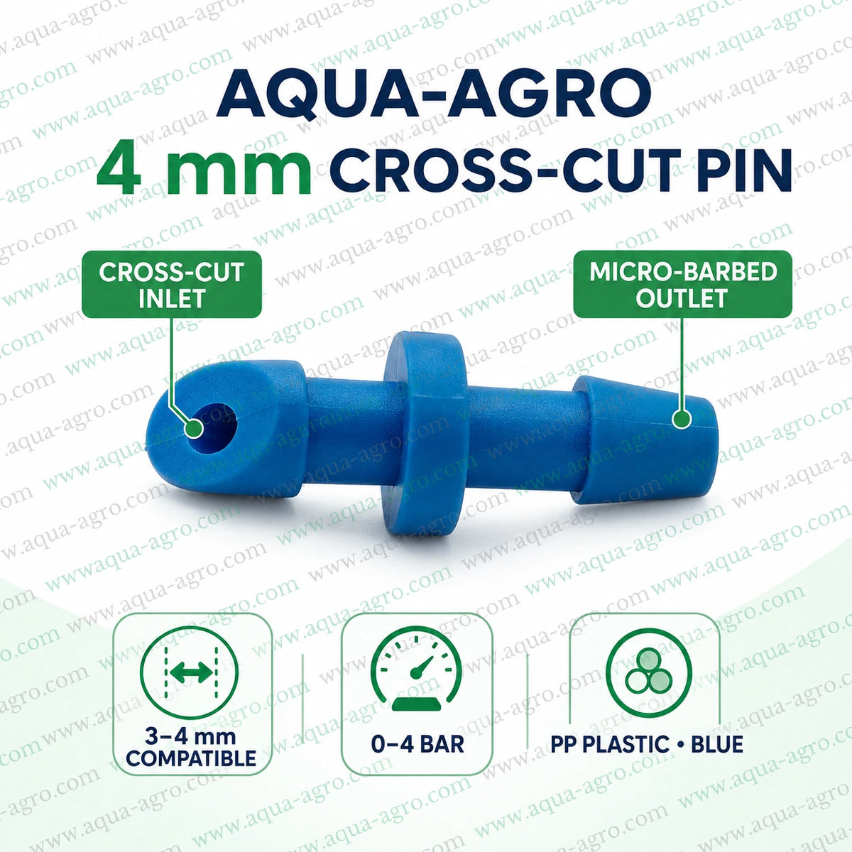 AQUA AGRO 4mm barbed cross cut pin blue PP micro fitting for 3 to 4mm micro tube and drip irrigation takeoff connection