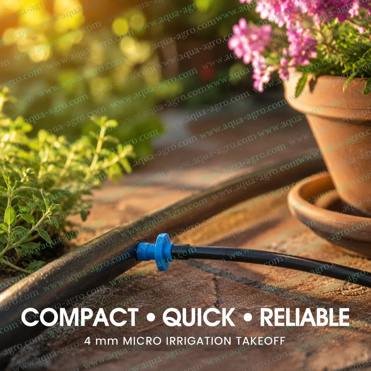 AQUA AGRO 4mm cross cut pin connected to micro irrigation tube for garden drip watering and potted plant irrigation