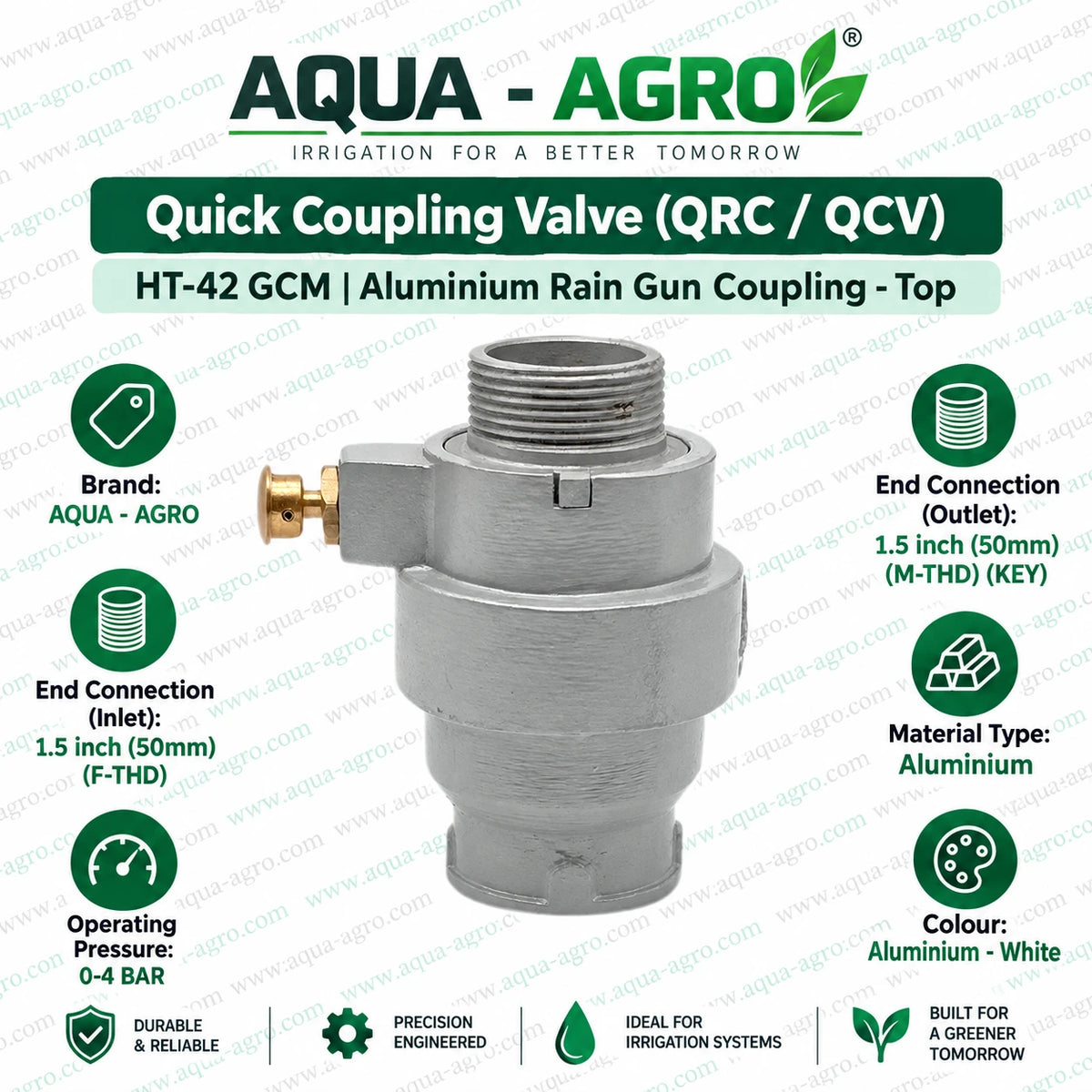 AQUA AGRO HT-42 GCM Aluminium Quick Coupling Valve QRC QCV Top 1.5 Inch 50mm Male Thread Rain Gun Coupling for Irrigation Systems