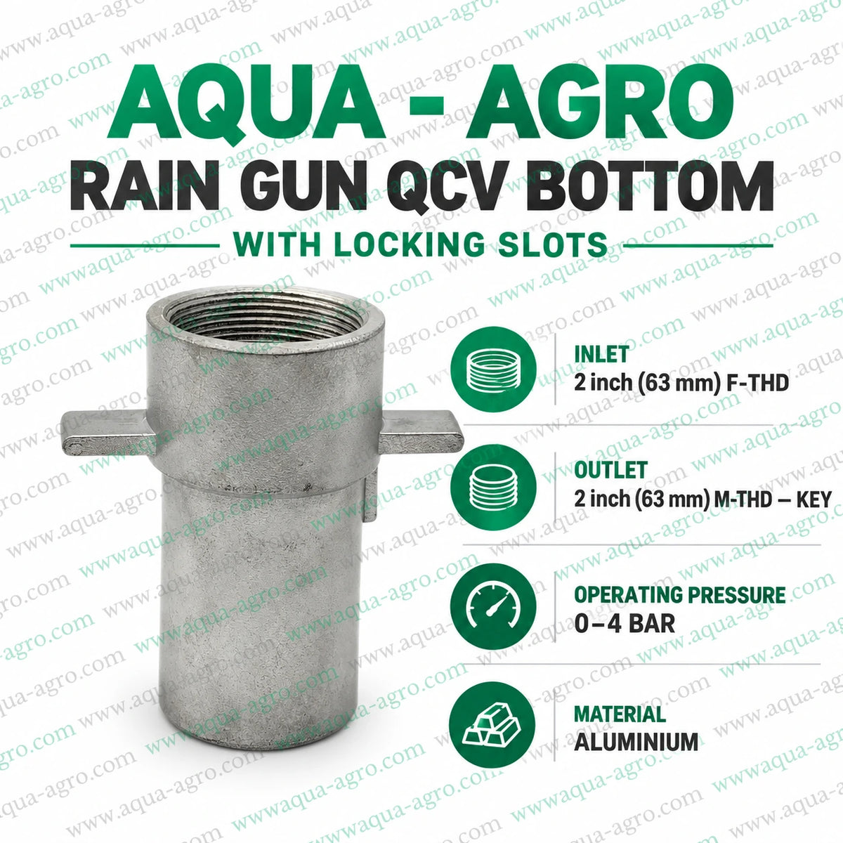 AQUA AGRO Quick Coupling Valve QCV Bottom 2 Inch 63mm F THD Aluminium Rain Gun Connector with Locking Slot for Portable Irrigation