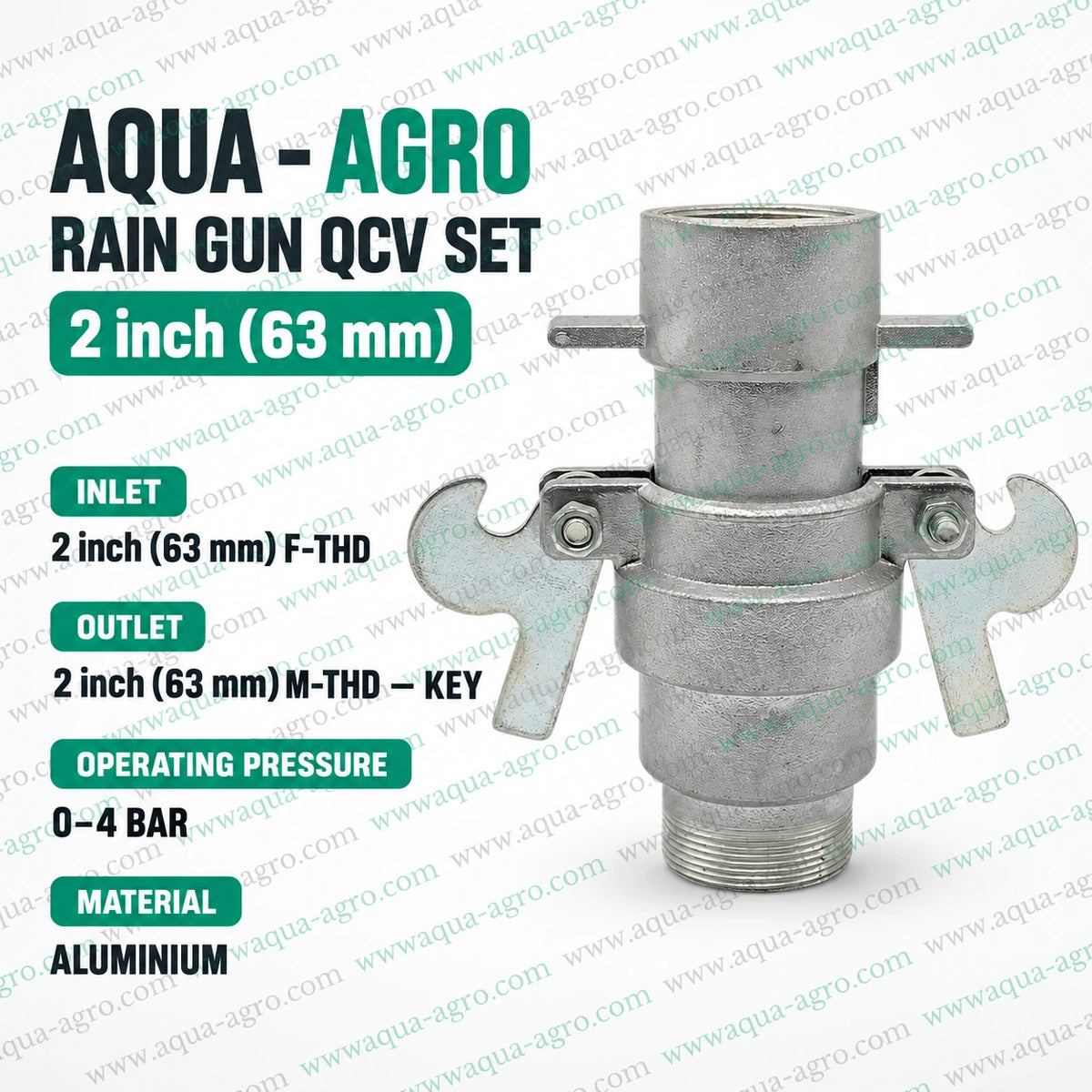 AQUA AGRO Quick Coupling Valve QRC QCV Set 2 Inch 63mm Aluminium Rain Gun Coupling Female Thread Inlet Male Thread Riser Key 0 to 4 Bar