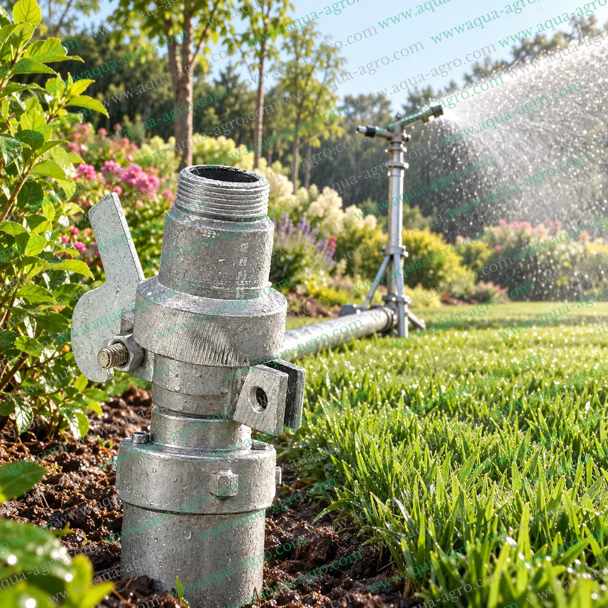 AQUA AGRO 1.5 Inch 50mm QCV Bottom Quick Coupling Valve for Portable Rain Gun Irrigation with Locking Slot Aluminium Body and 0 to 4 Bar Operating Pressure