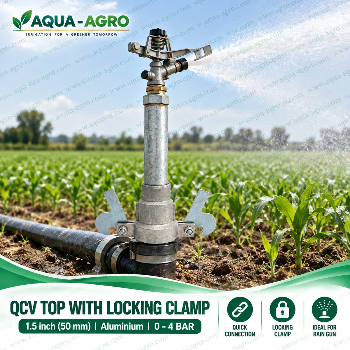 AQUA AGRO QCV Top with Locking Clamp 1.5 Inch 50mm Aluminium Quick Coupling Valve for Rain Gun Irrigation