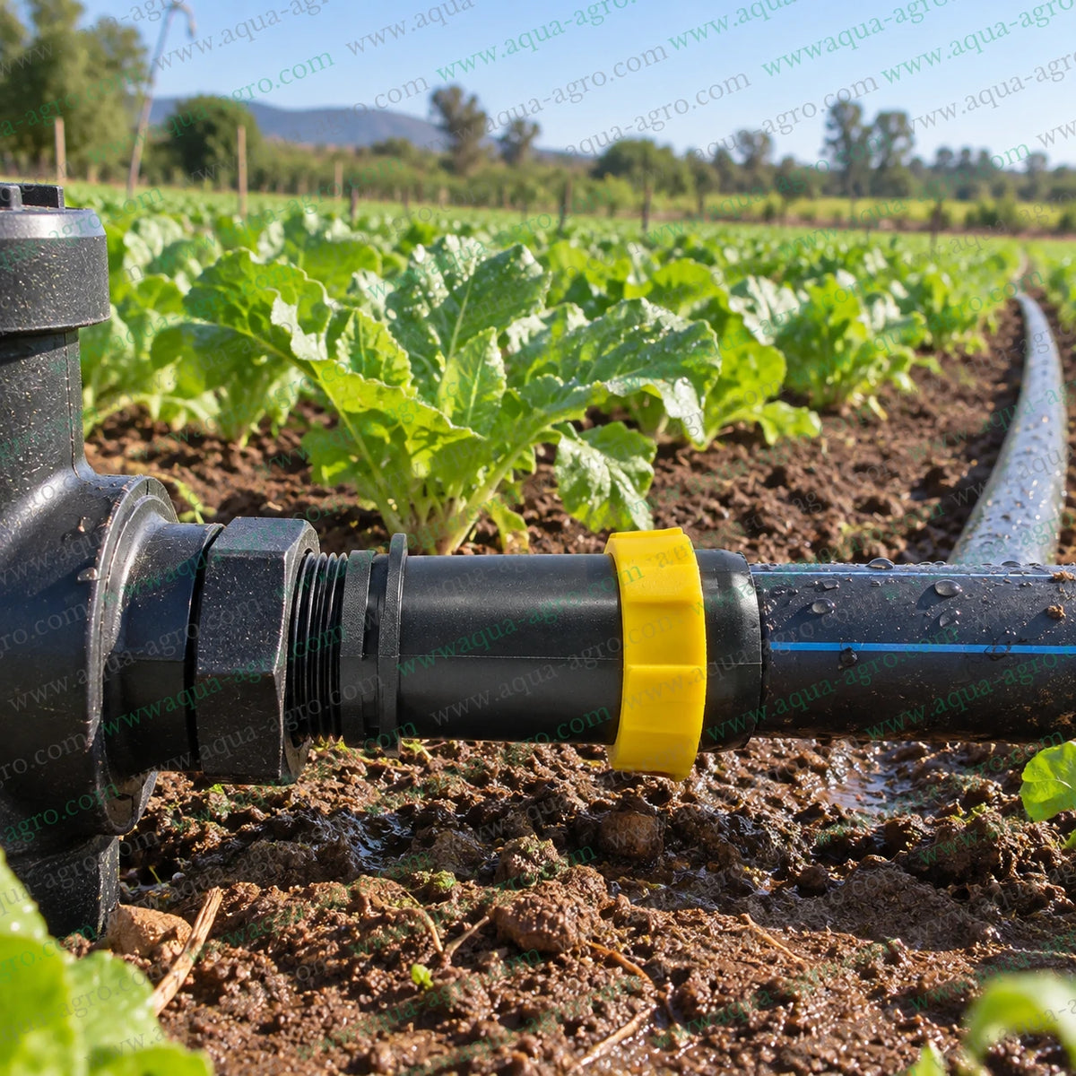 AQUA AGRO 40mm Rain Pipe Start Connector Nipple Installed in Agricultural Field Connecting 1 Inch Male Threaded Irrigation Fitting to 40mm Rain Pipe with Yellow Ring Fit Lock