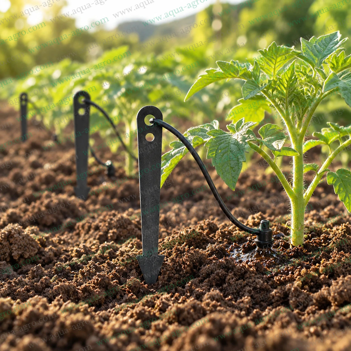 AQUA AGRO simple arrow stick microtube holder UV stabilised PP plastic stake with dual routing holes for 1mm to 3mm micro irrigation tube