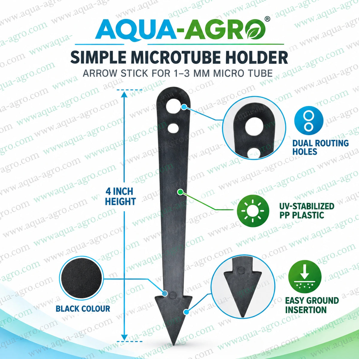 AQUA AGRO microtube holder arrow stake supporting 1mm to 3mm micro tube with dripper for plant irrigation in agricultural field