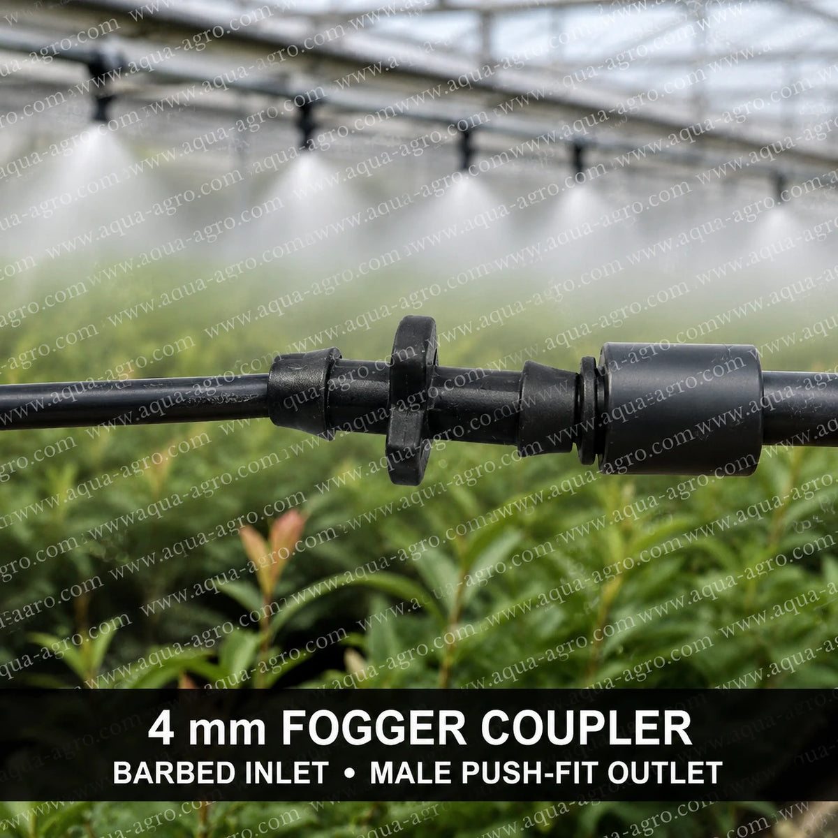 AUTOMAT 4mm plastic fogger coupler with barbed inlet and male push fit outlet for greenhouse misting and micro irrigation systems