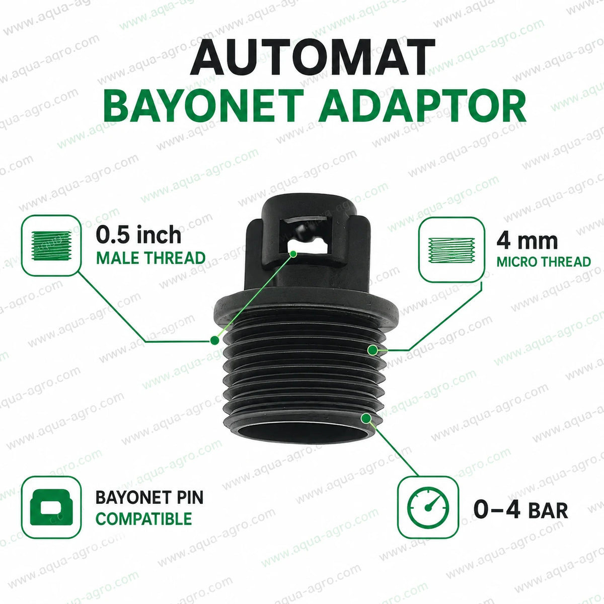 AUTOMAT Harit bayonet adaptor 0.5 inch male threaded plastic fitting with 4mm micro thread outlet for fogger misting and micro irrigation systems