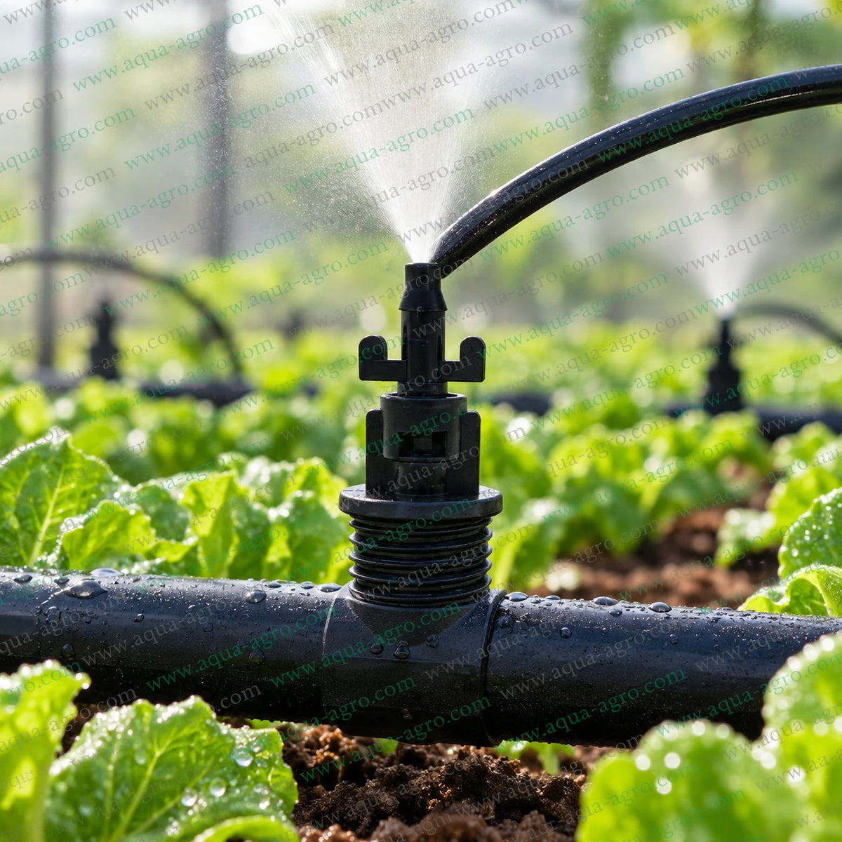 AUTOMAT 0.5 inch male threaded bayonet adaptor with 4mm barbed pin spraying fine mist in fogger irrigation system for greenhouse and farm crops