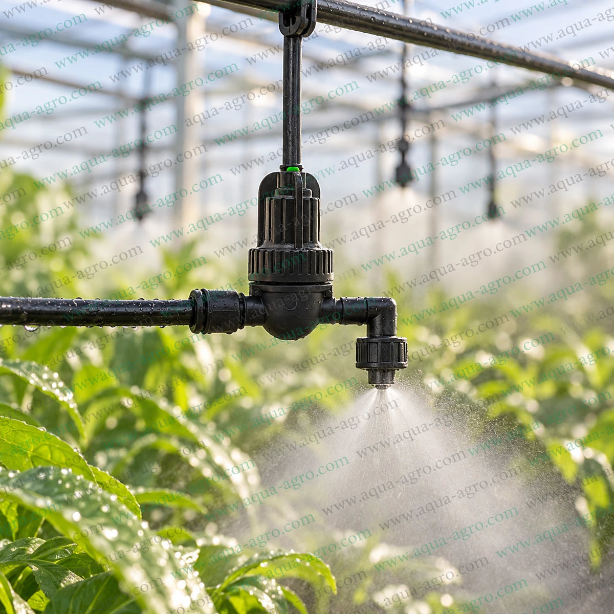 AUTOMAT anti leak LPD installed in greenhouse fogger irrigation system with 4mm push fit connections for preventing water dripping and improving misting system efficiency
