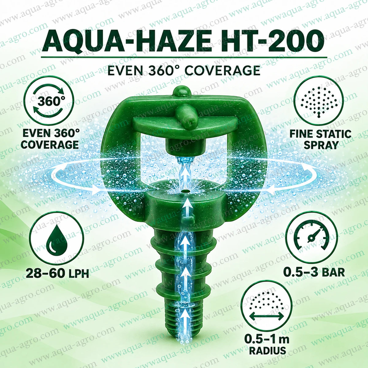 AUTOMAT Aqua Haze HT-200 Green Micro Sprayer with 360 Degree Full Circle Fine Static Spray 28 to 60 LPH Discharge and 4mm Micro Thread Inlet for Irrigation