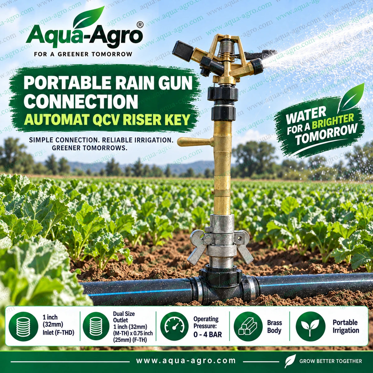 AUTOMAT HT 71 BK brass riser key with roto lock 1 inch 32mm QCV outlet for portable rain gun irrigation system