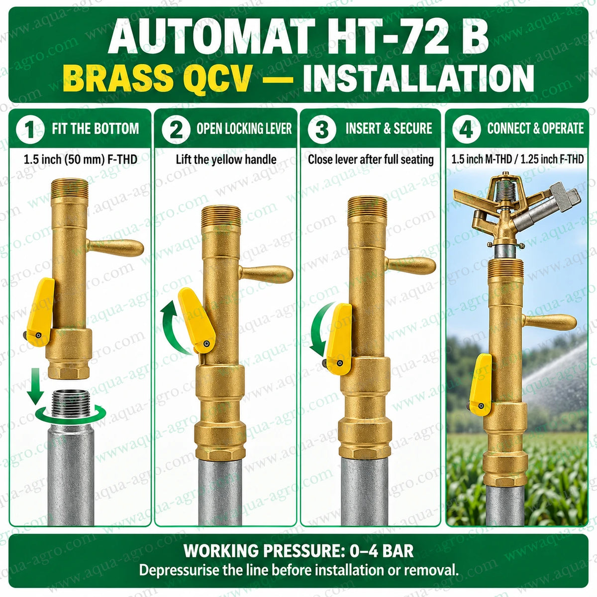 AUTOMAT HT 72 B brass quick coupling valve QCV installation 1.5 inch 50mm female threaded inlet for rain gun irrigation system
