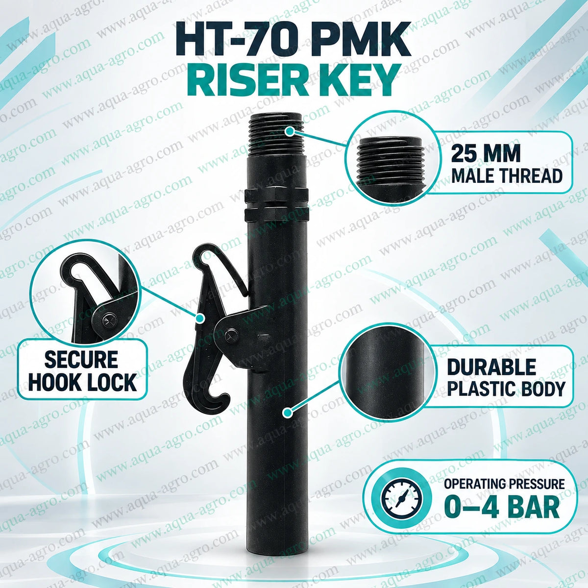 AUTOMAT HT 70 PMK plastic QCV riser key with secure hook lock 0.75 inch 25mm male threaded outlet 0 to 4 bar for quick coupling irrigation systems