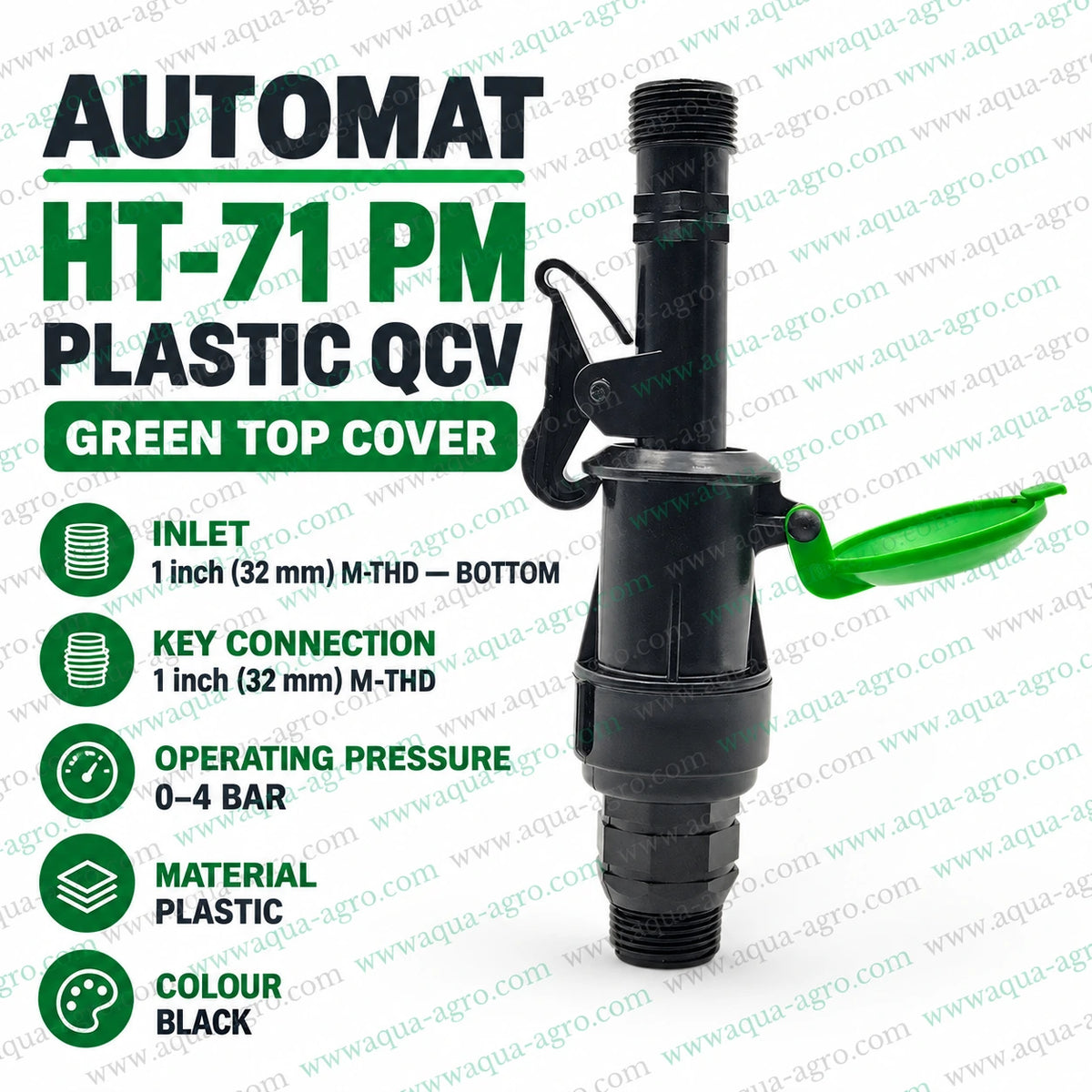 AUTOMAT HT 71 PM plastic quick coupling valve QRC QCV bottom with green top cover 1 inch 32mm male threaded inlet for irrigation systems