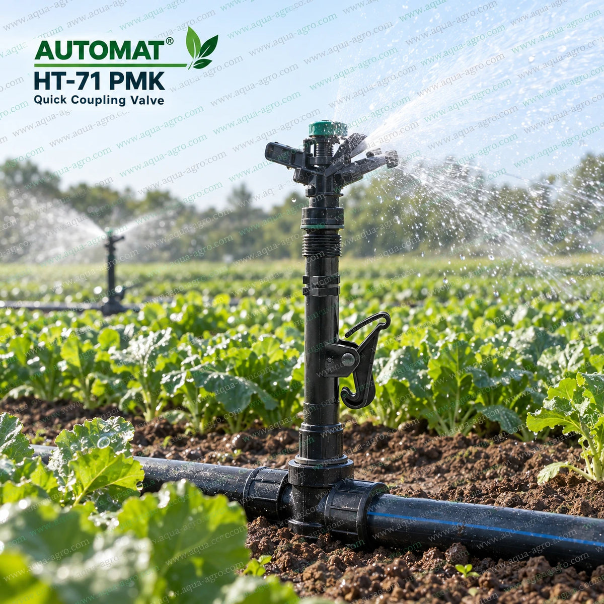 AUTOMAT HT 71 PMK quick coupling valve riser key with hook lock installed with sprinkler for agricultural field irrigation 1 inch outlet