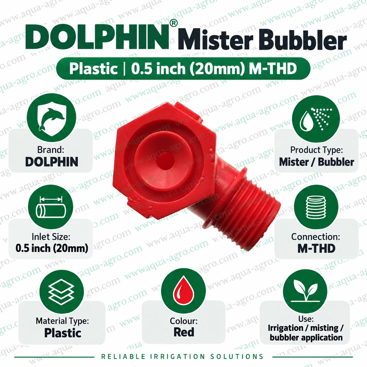 DOLPHIN Red Plastic Mister Bubbler Sprinkler with 0.5 Inch 20mm Male Threaded Connection for Agricultural Irrigation Garden Watering Nursery Plants and Landscape Irrigation Applications