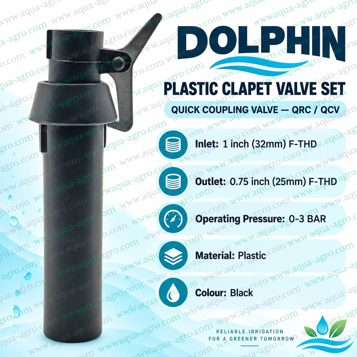 DOLPHIN QRC QCV plastic clapet valve set 1 inch 32mm female threaded inlet with top riser key 0.75 inch 25mm connection for farm garden sprinkler irrigation