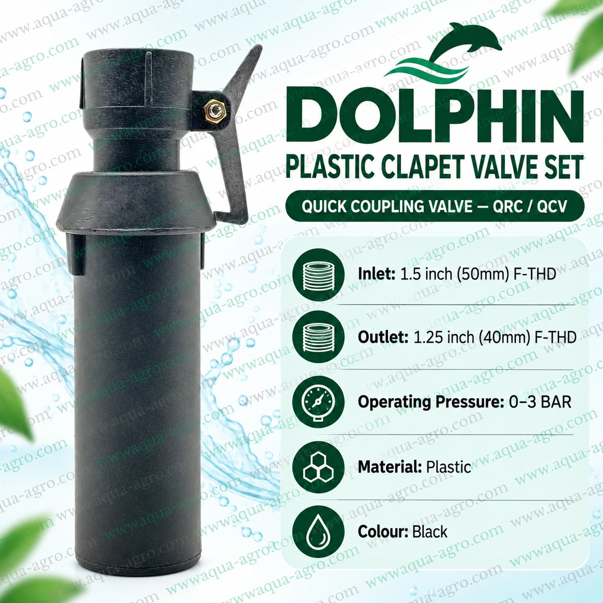 DOLPHIN QRC QCV plastic clapet valve set 1.5 inch 50mm female threaded bottom inlet with 1.25 inch 40mm top riser key for agricultural sprinkler irrigation