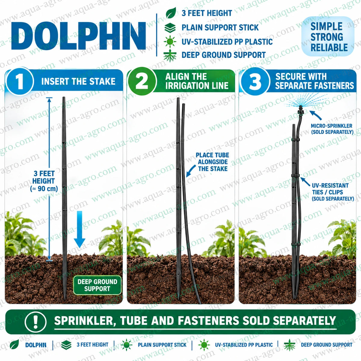 DOLPHIN 3 feet sprinkler stake installation with black PP support stick for micro sprinkler and irrigation tube support in farms gardens and landscapes
