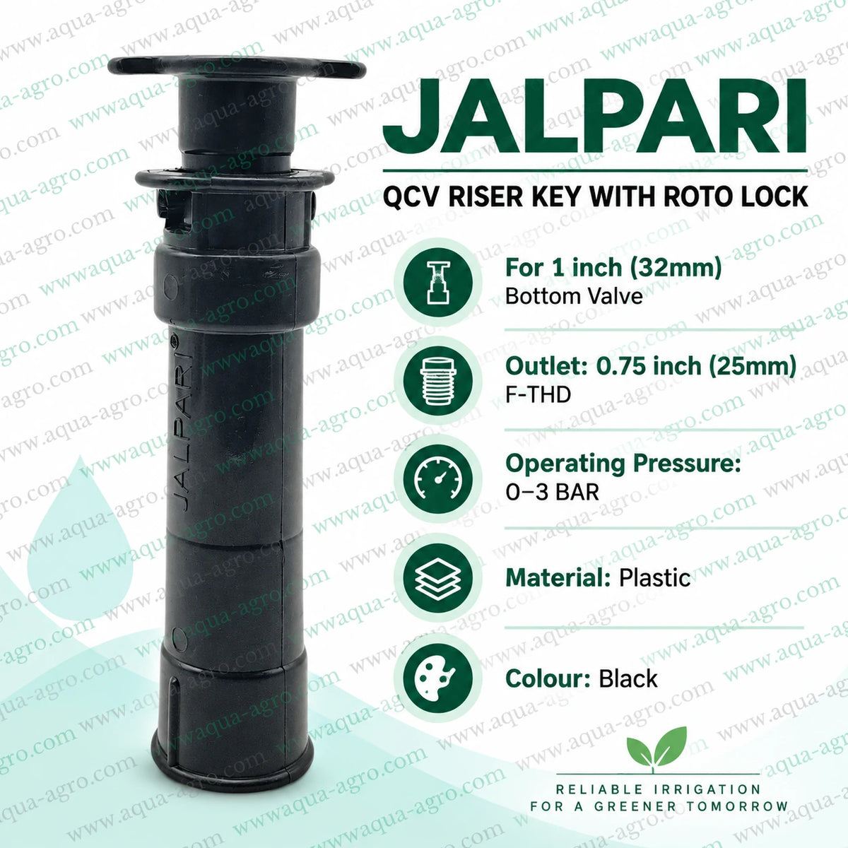 JALPARI plastic quick coupling valve QRC QCV riser key with roto lock 1 inch bottom compatibility 0.75 inch 25mm female threaded outlet for sprinkler irrigation