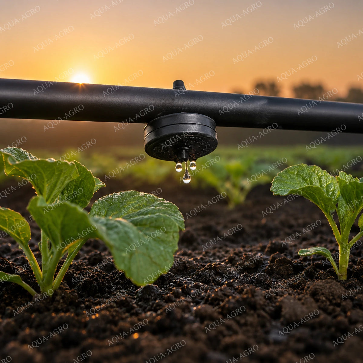 NETAFIM 4 LPH grey sealed button dripper installed on drip lateral pipe delivering precise water to crop root zone in agricultural field