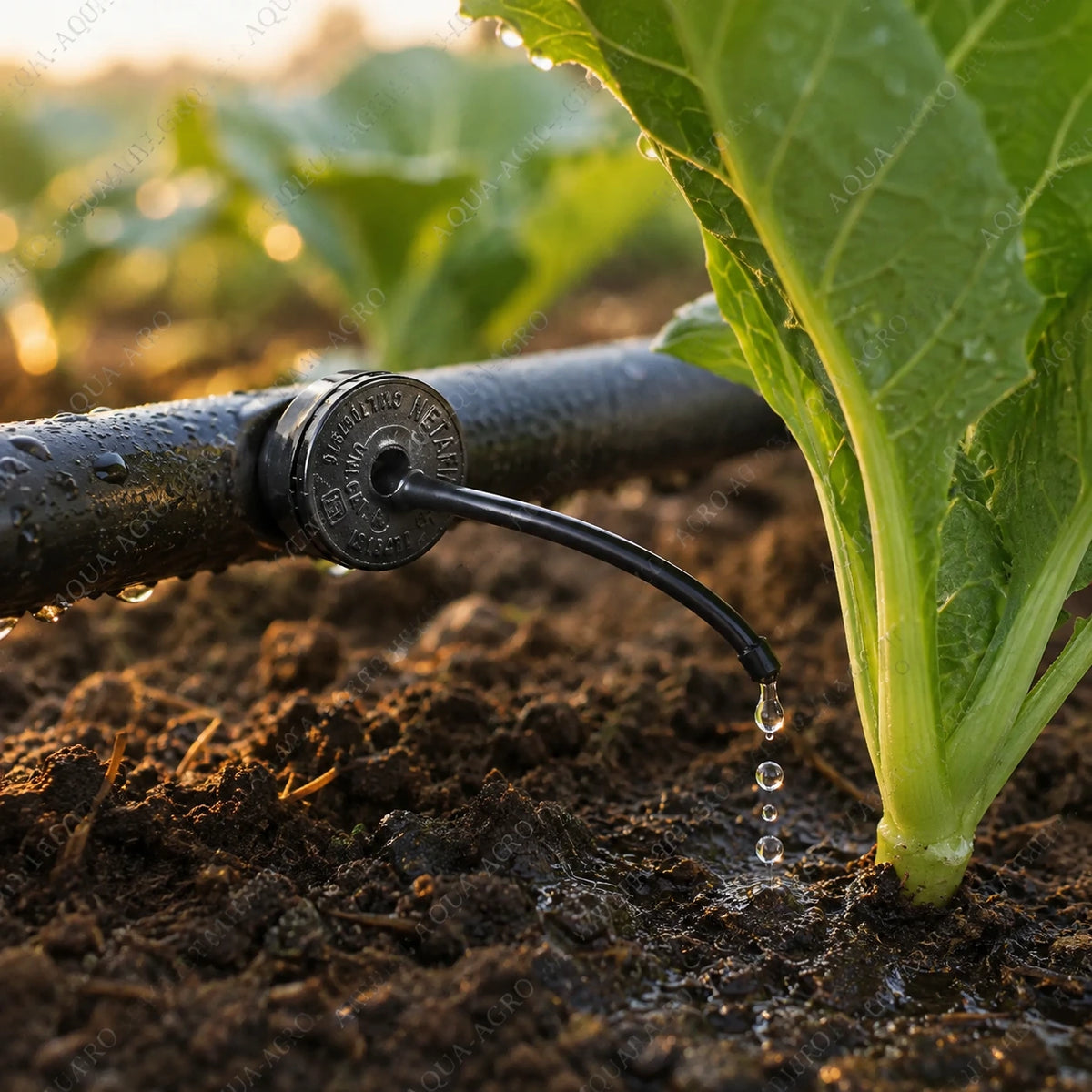 NETAFIM Woodpecker WP 8 LPH sealed dripper with micro tube delivering water directly to vegetable plant root zone