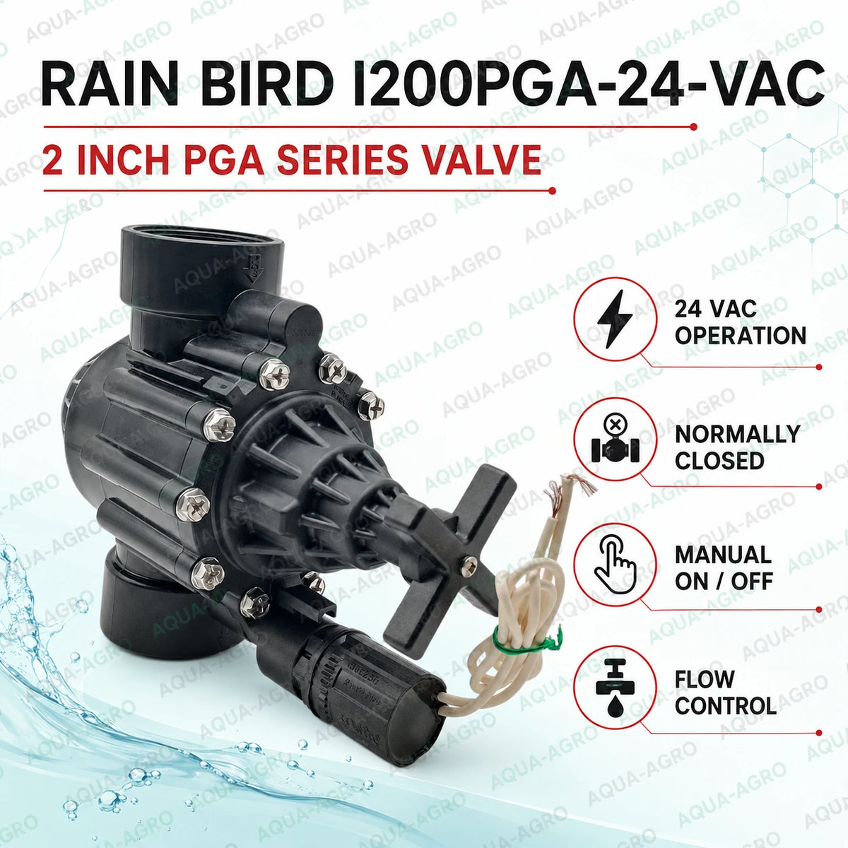RAIN BIRD I200PGA 2 inch 63mm 24 VAC PGA series irrigation solenoid valve with flow control normally closed manual on off control for automatic irrigation systems