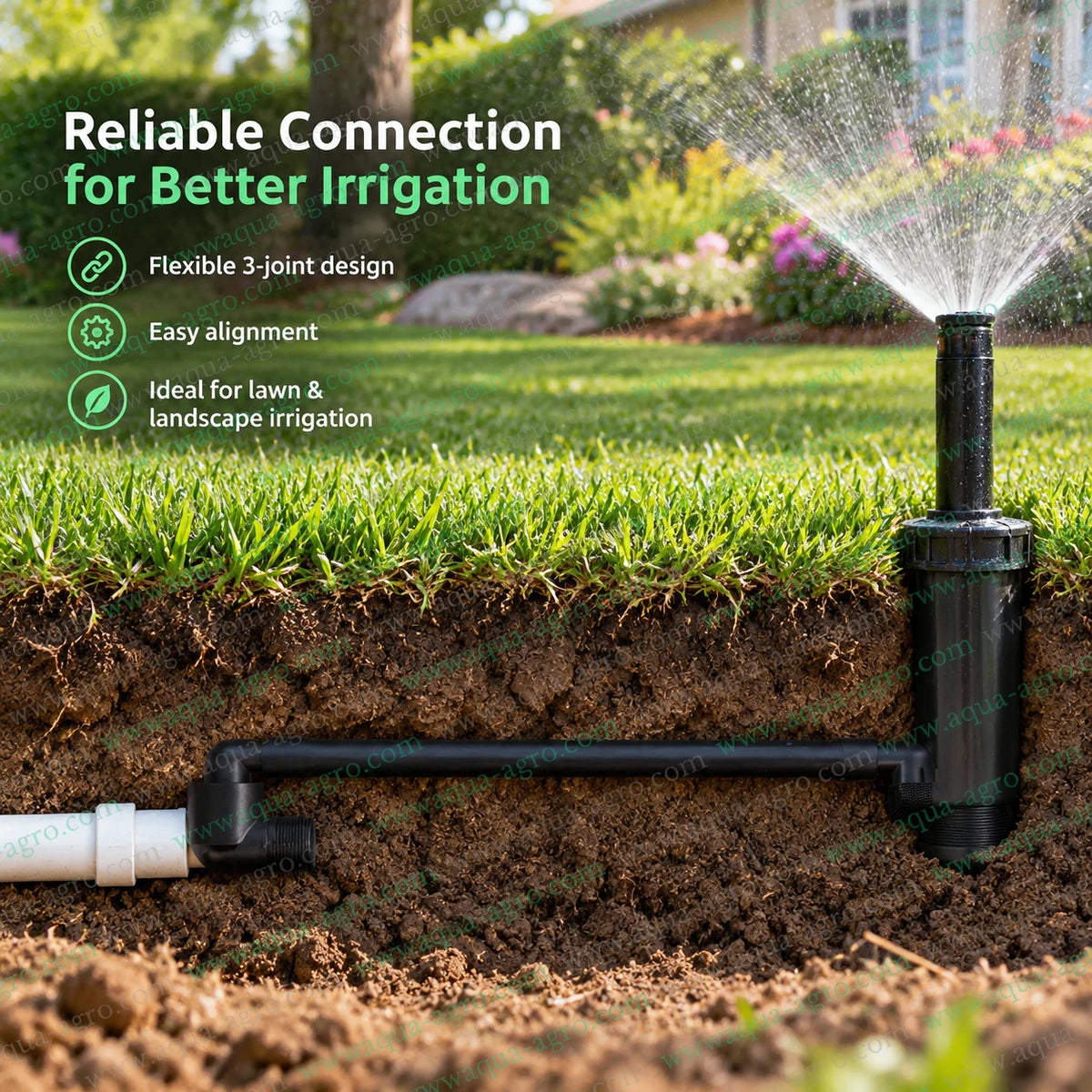 RAIN BIRD SA125050 flexible sprinkler swing joint installed underground between irrigation pipeline and pop up spray head with 12 inch flexible arm 0.5 inch male threaded connections and 3 joint design for easy sprinkler positioning reliable connection and lawn garden landscape irrigation