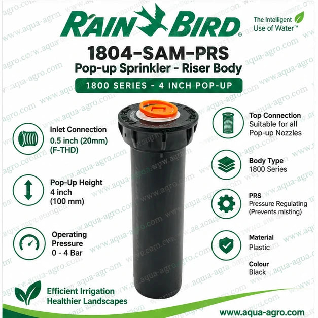 RAIN BIRD 1804-SAM-PRS 4 inch pressure regulated pop-up sprinkler watering lawn and garden for uniform efficient landscape irrigation