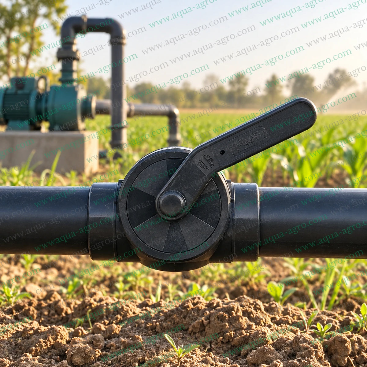 RAJ 1.5 inch 50mm PP plastic moulded ball valve installed on agricultural irrigation pipeline for farm water flow control
