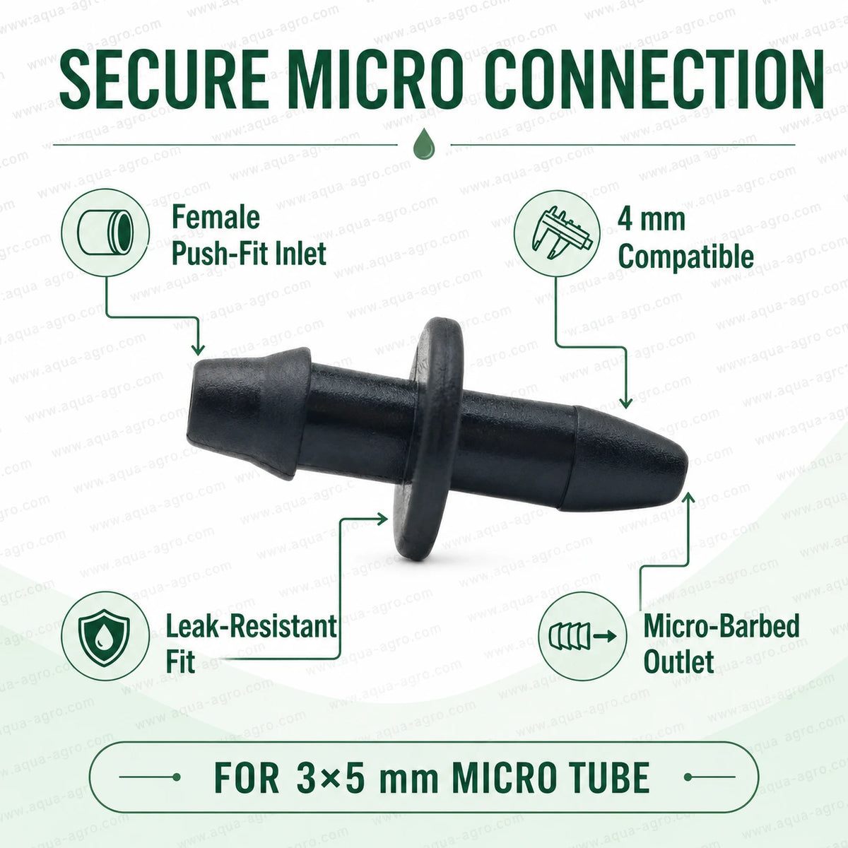 RIVULIS 3x5mm micro fittings barbed start connector with female push-fit inlet, micro-barbed outlet and leak-resistant connection for drip irrigation systems