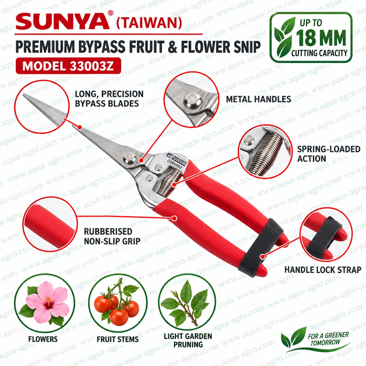 SUNYA 33003Z premium bypass fruit and flower snip pruning shears with rubberised grip cutting tomato stems for gardening horticulture and harvesting