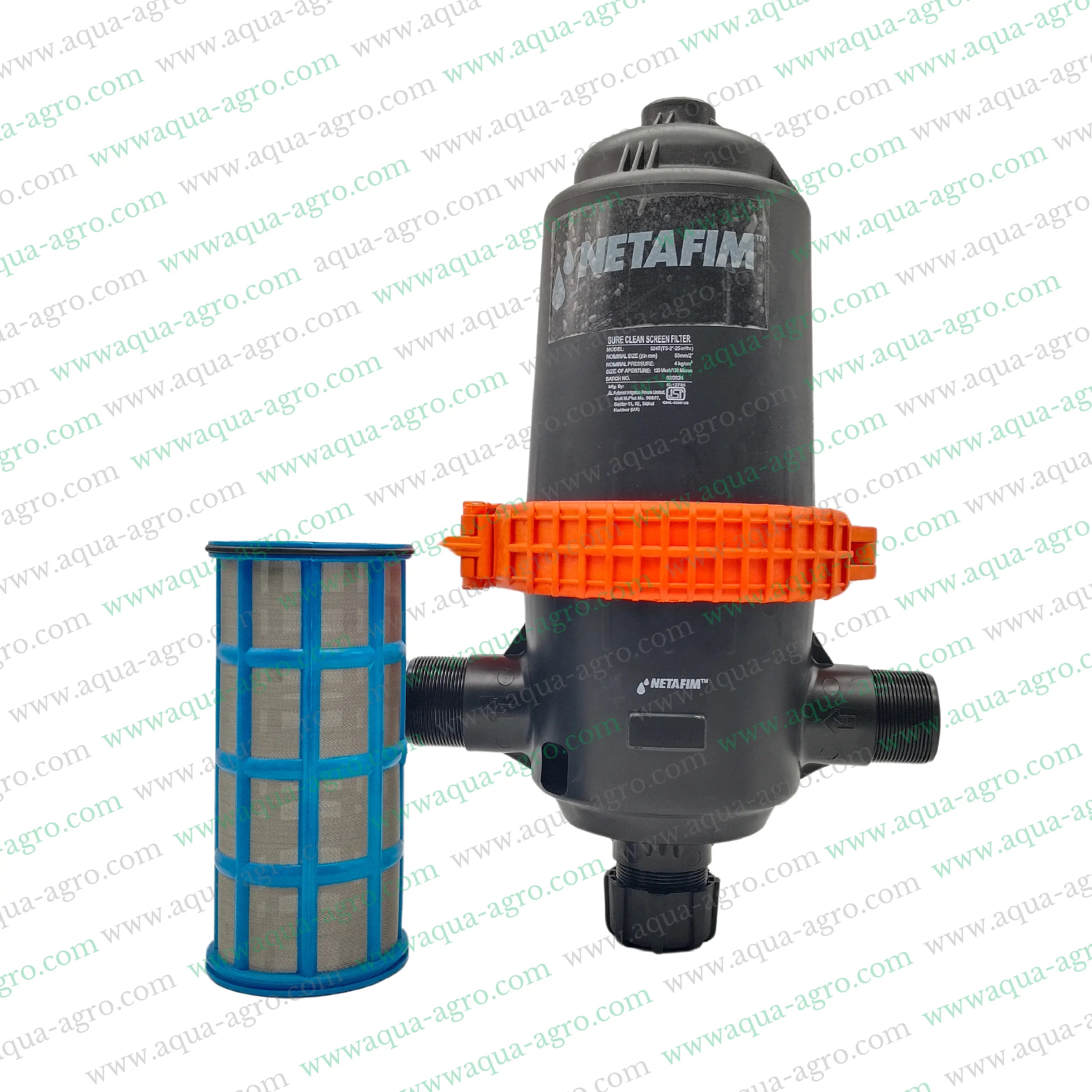 Netafim Drip Irrigation Screen Filter - 2 Inch (63mm) - T-Type - 130 Micron - 25 m³/hr - Regular Plastic Body