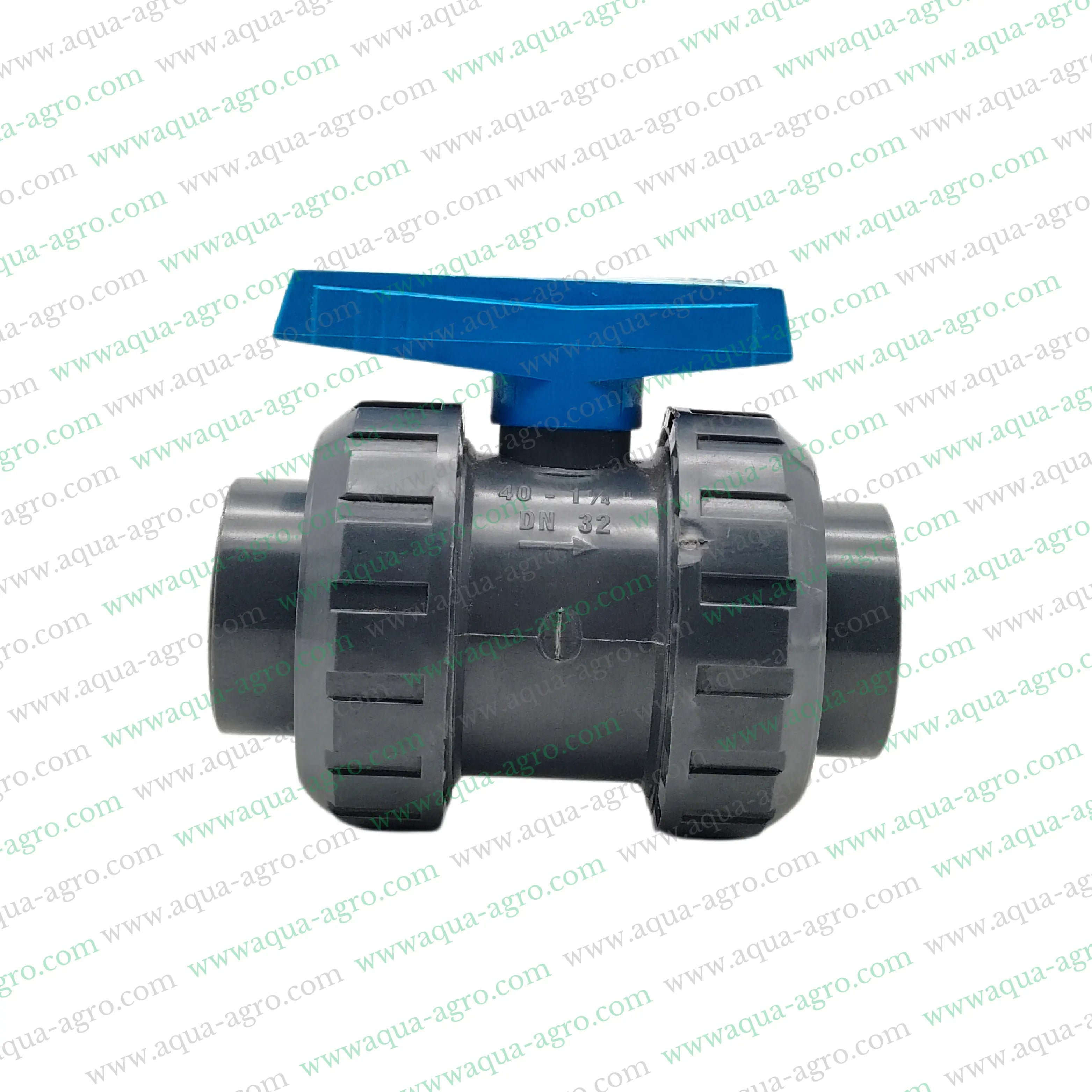 PIMTAS (Turkey) - Ball Valve - Plastic - Pvc - Double Union - 1.25 inch (40mm) - Plain End - Socket