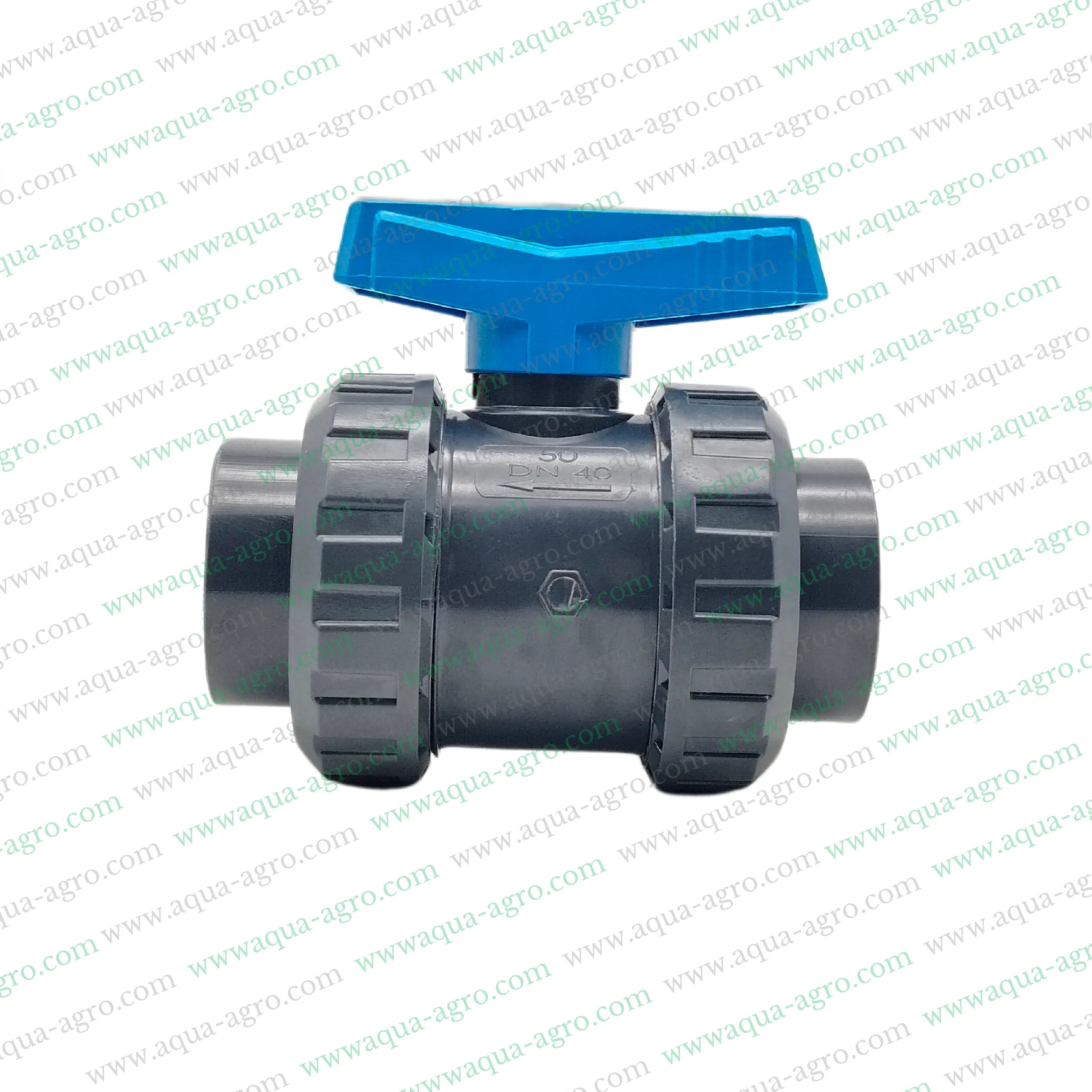 PIMTAS (Turkey) - Ball Valve - Plastic - Pvc - Double Union - 1.5 inch (50mm) - Plain End - Socket