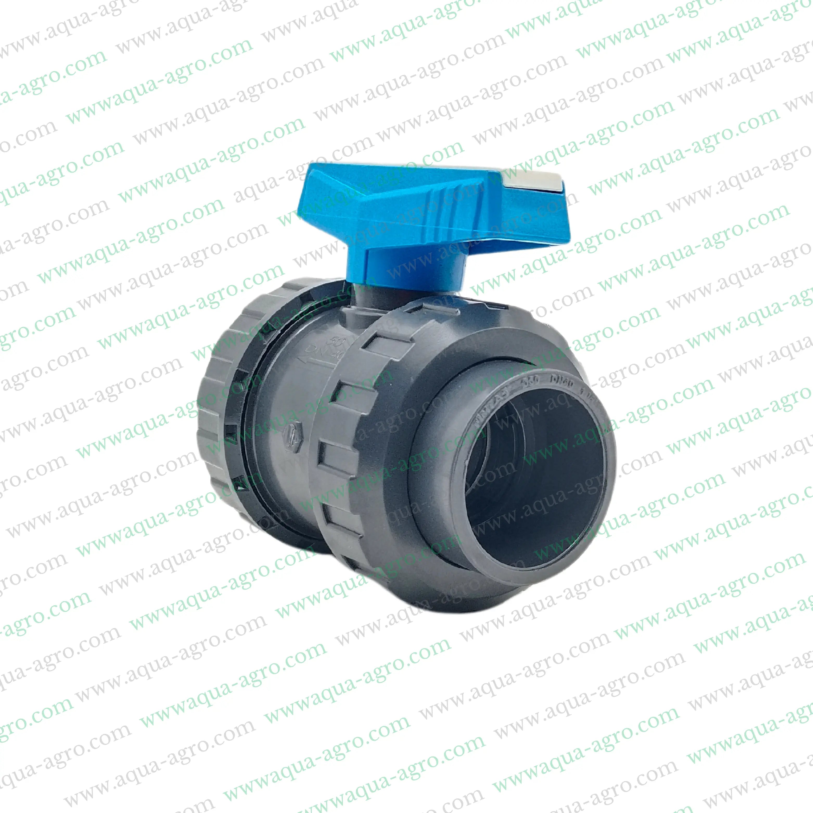 PIMTAS (Turkey) - Ball Valve - Plastic - Pvc - Double Union - 1.5 inch (50mm) - Plain End - Socket