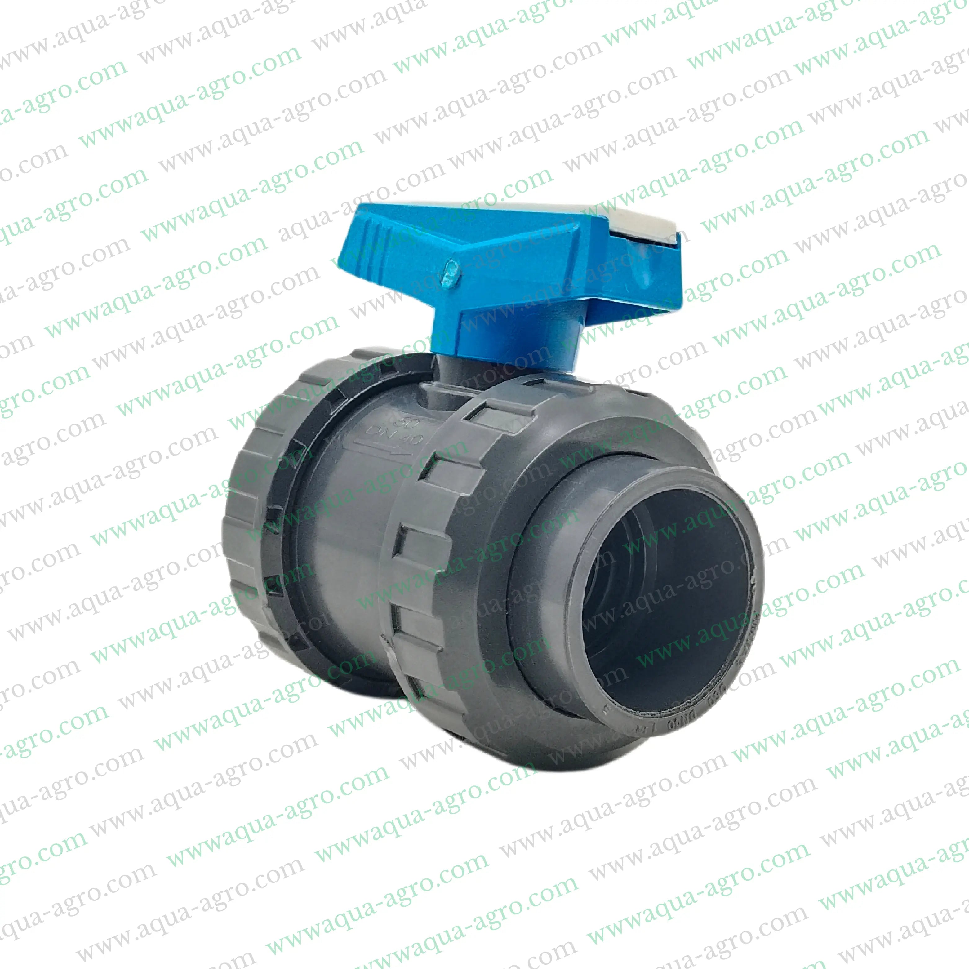 PIMTAS (Turkey) - Ball Valve - Plastic - Pvc - Double Union - 1.5 inch (50mm) - Plain End - Socket