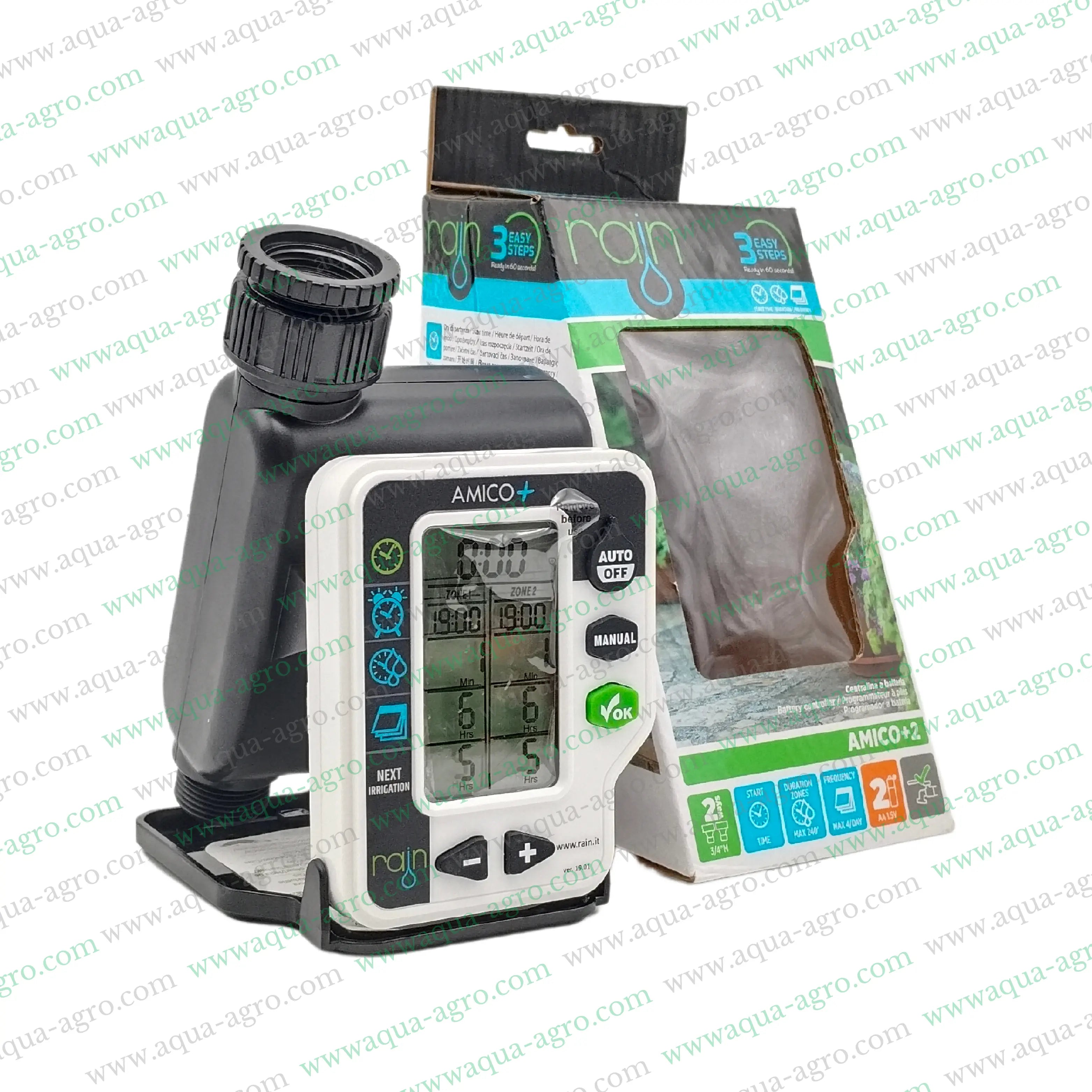 RAIN SpA - Irrigation - Automation - Tap Timer - AMICO - PLUS-2 - Dual outlet - Battery operated - Digital Cyclic programmer