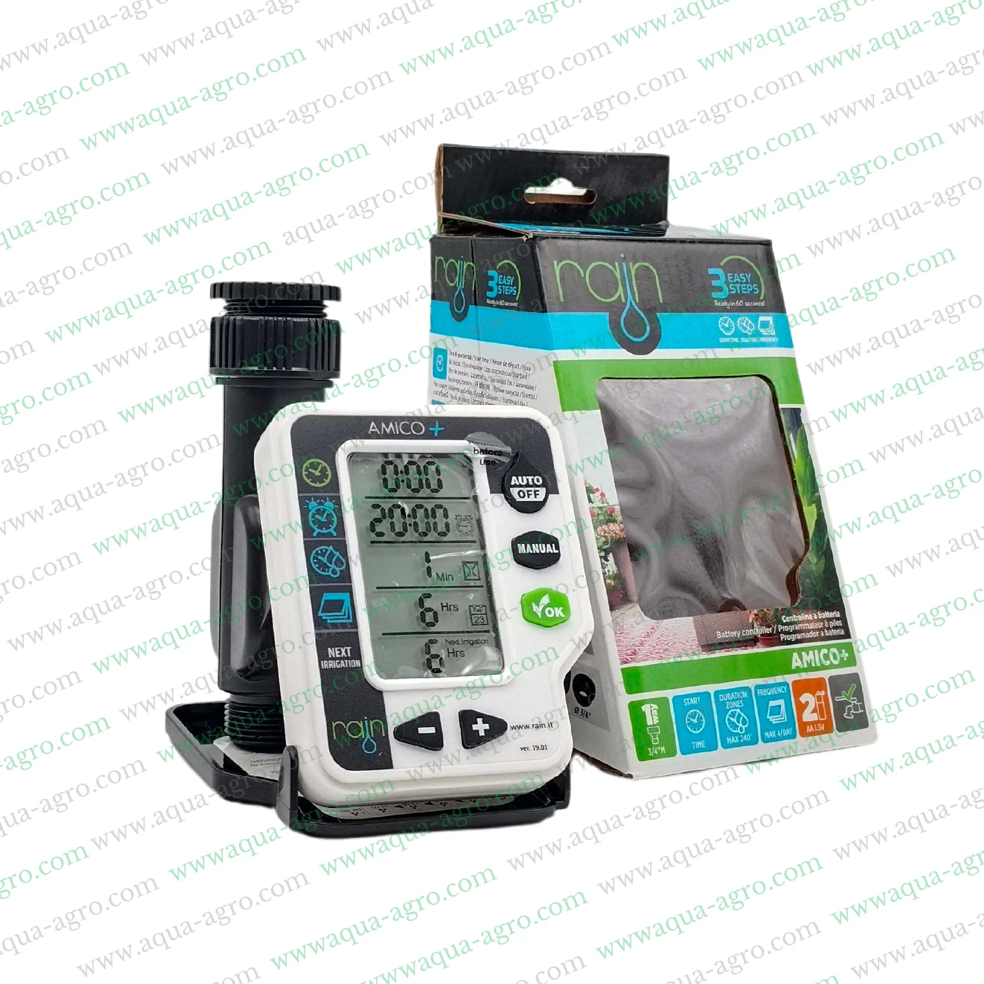 RAIN SpA - Irrigation - Automation - Tap Timer - AMICO - PLUS - Single outlet - Battery operated - Digital Cyclic programmer