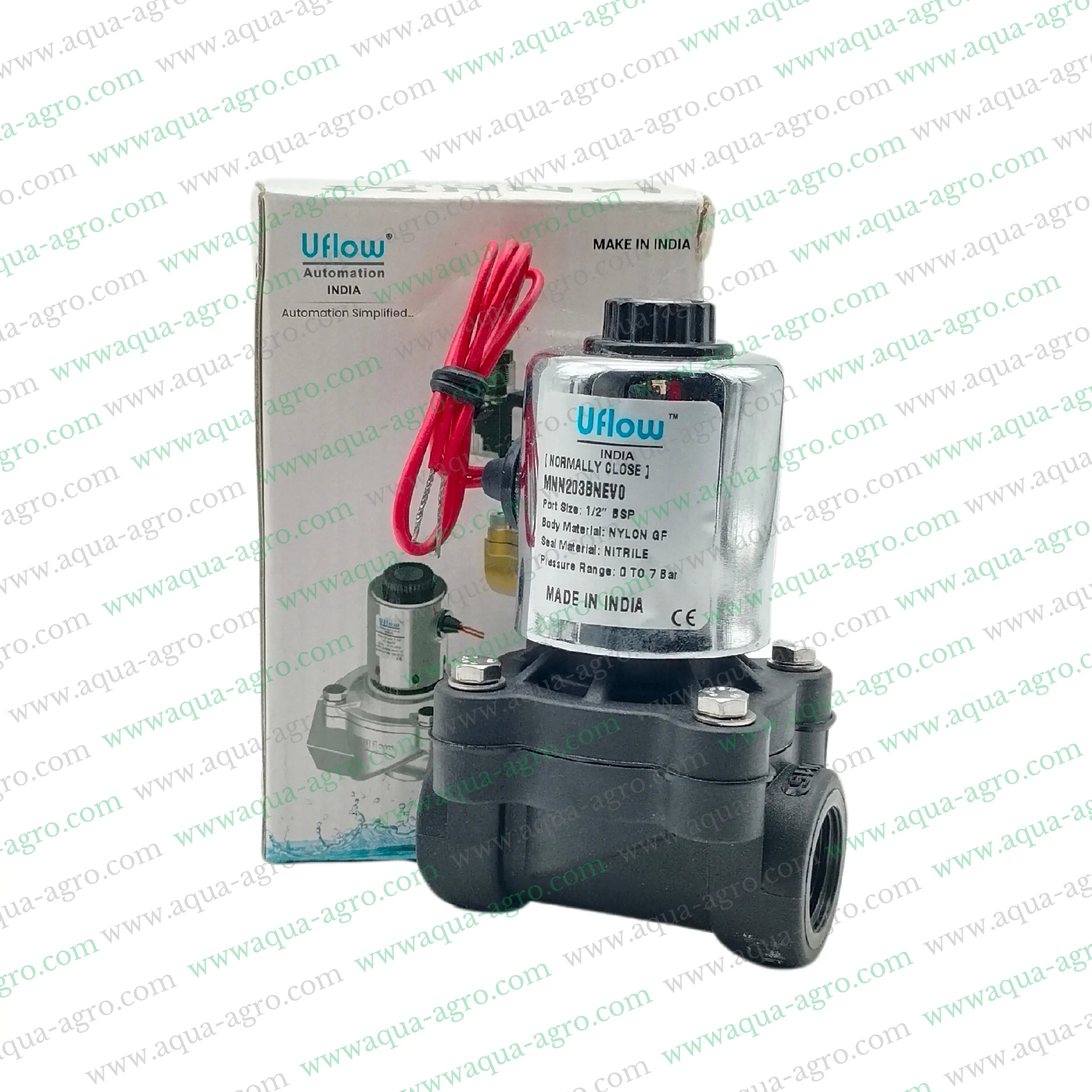 U-FLOW - Irrigation - Automation - Solenoid Valve - Plastic body - 230 VAC Coil - 0.5 inch (20MM) (F-THD) - with FLow Control