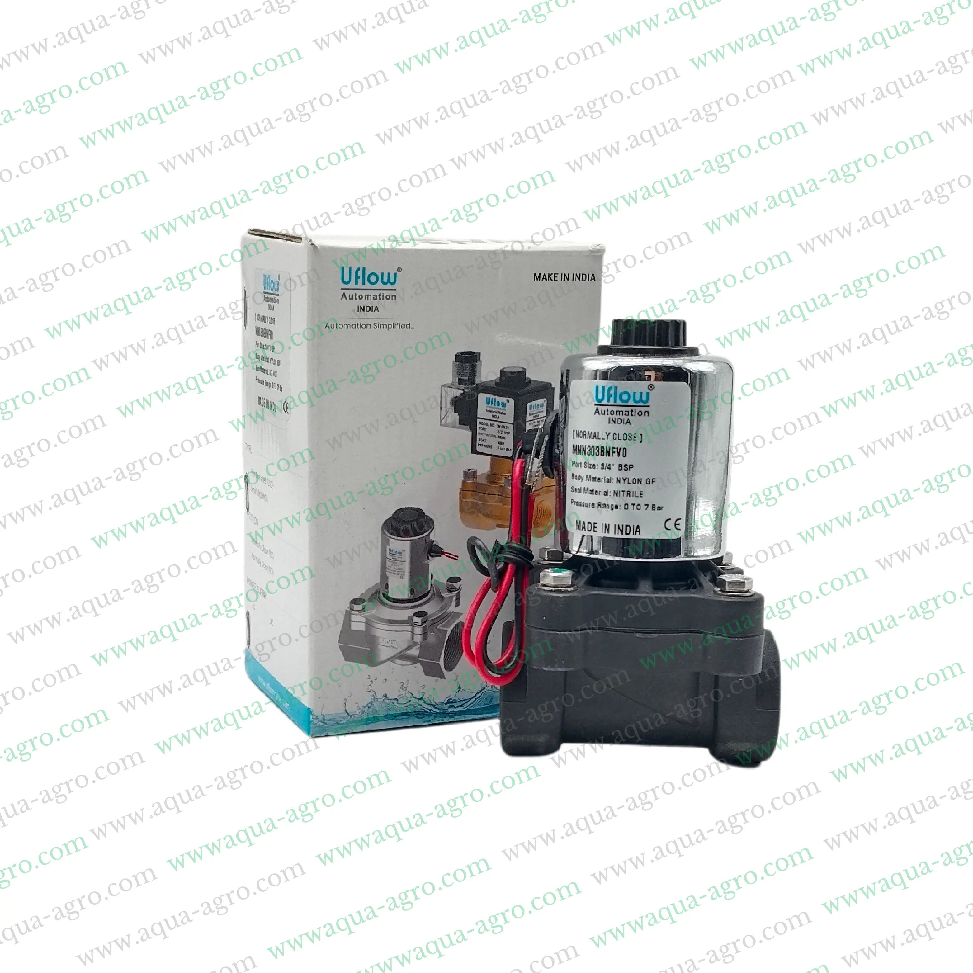 U-FLOW - Irrigation - Automation - Solenoid Valve - Plastic body - 230 VAC Coil - 0.75 inch (25MM) (F-THD) - with FLow Control