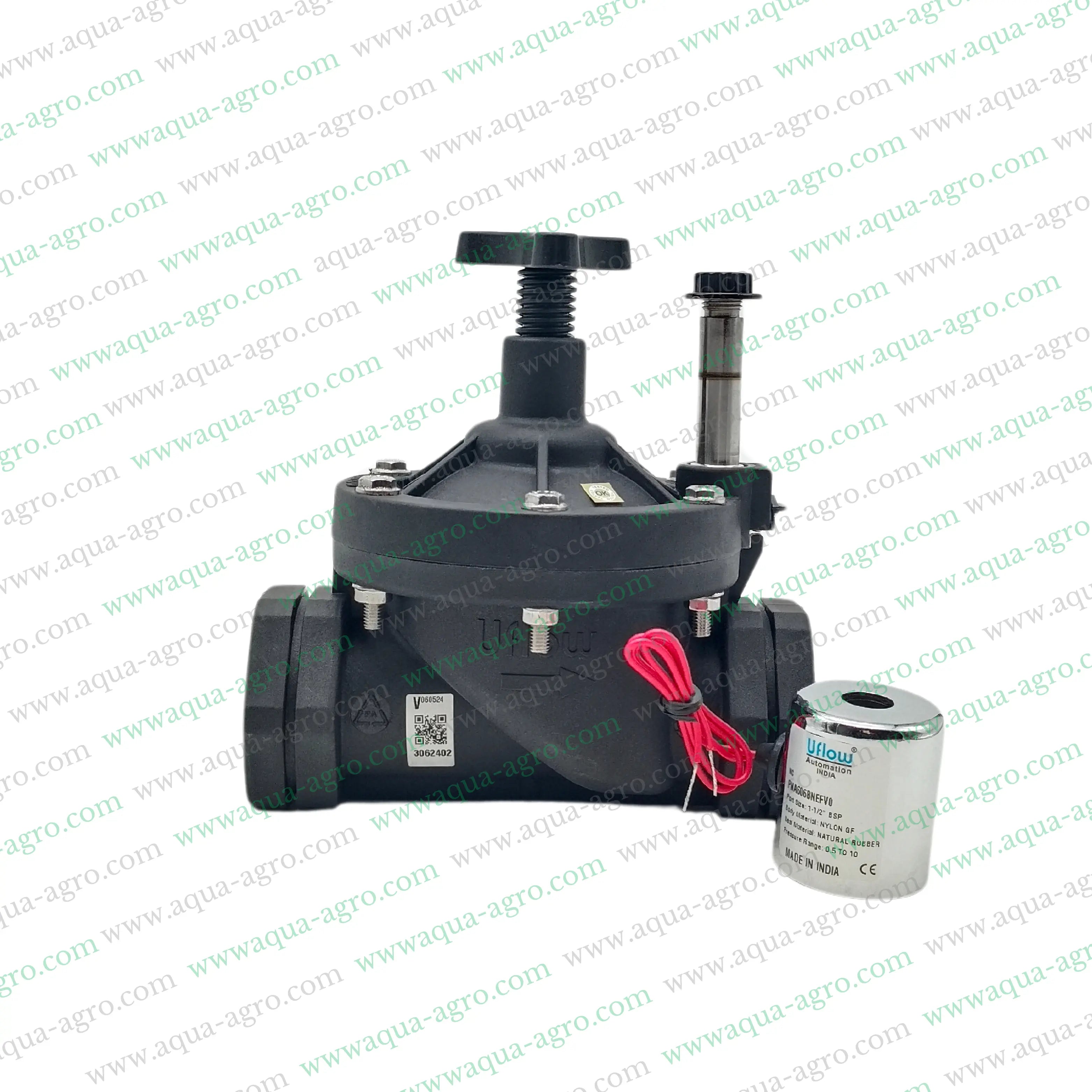 U-FLOW - Irrigation - Automation - Solenoid Valve - Plastic body - 230 VAC Coil - 1.5 inch (50MM) (F-THD) - with FLow Control