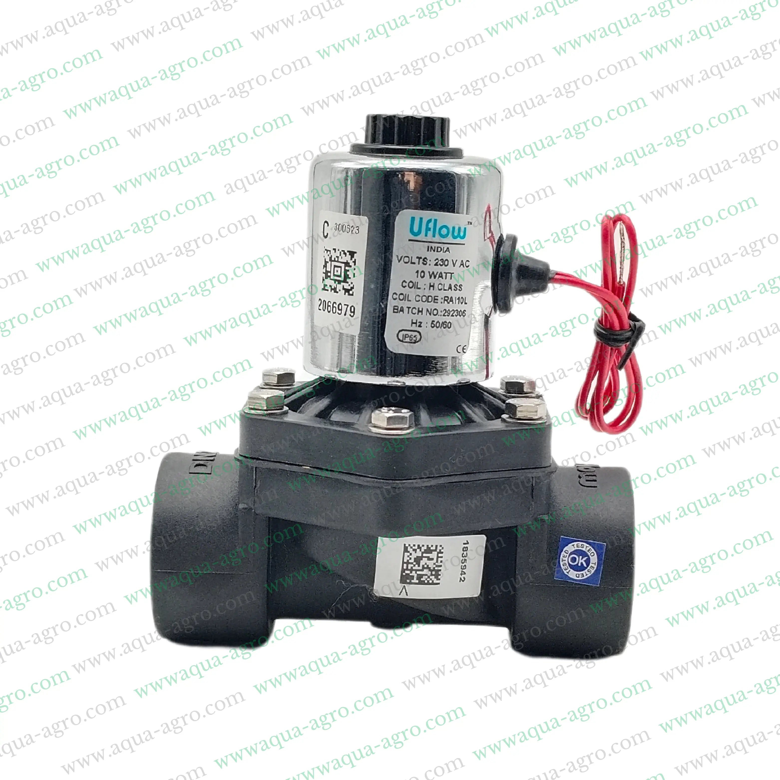 U-FLOW - Irrigation - Automation - Solenoid Valve - Plastic body - 230 VAC Coil - 1 inch (32MM) (F-THD) - with FLow Control