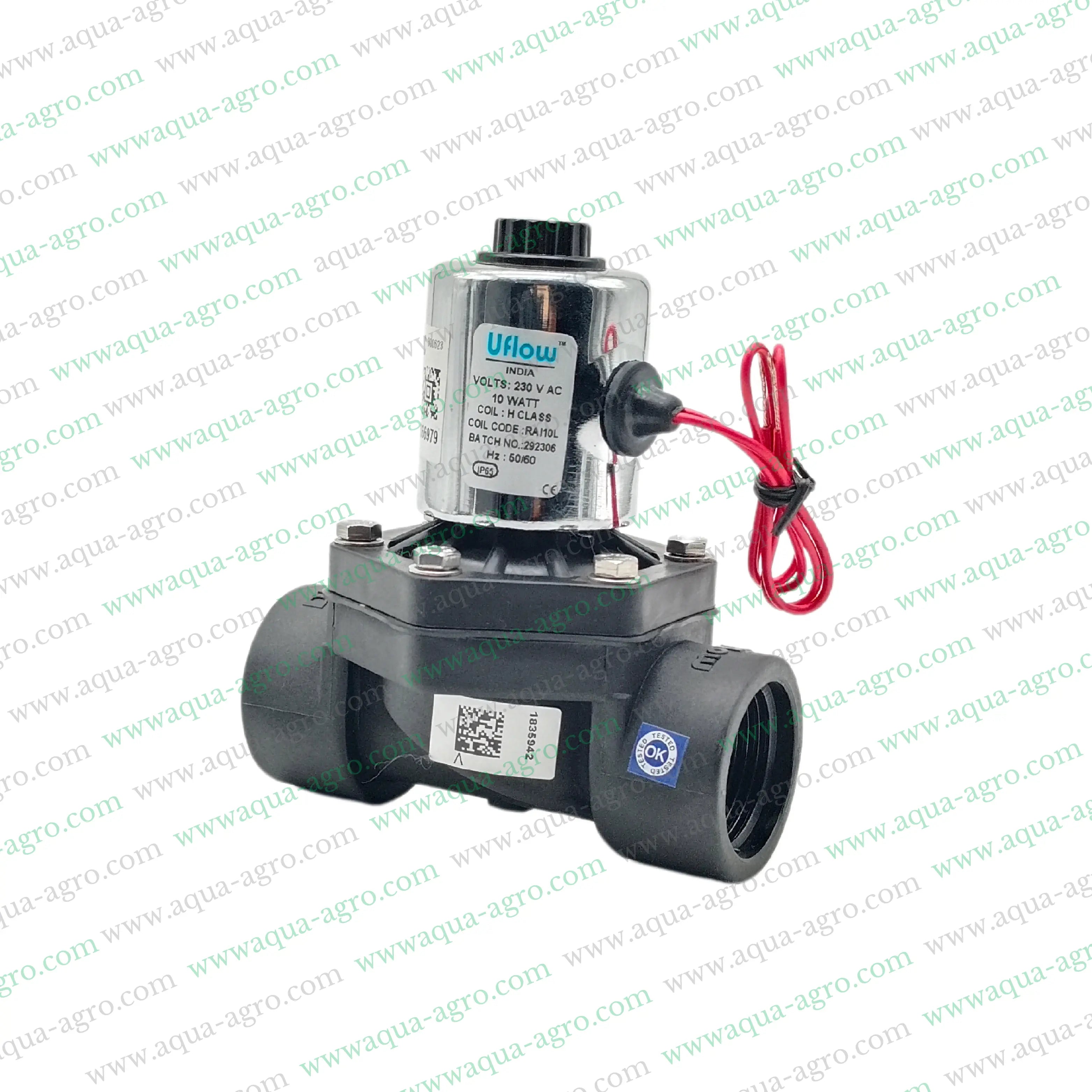 U-FLOW - Irrigation - Automation - Solenoid Valve - Plastic body - 230 VAC Coil - 1 inch (32MM) (F-THD) - with FLow Control