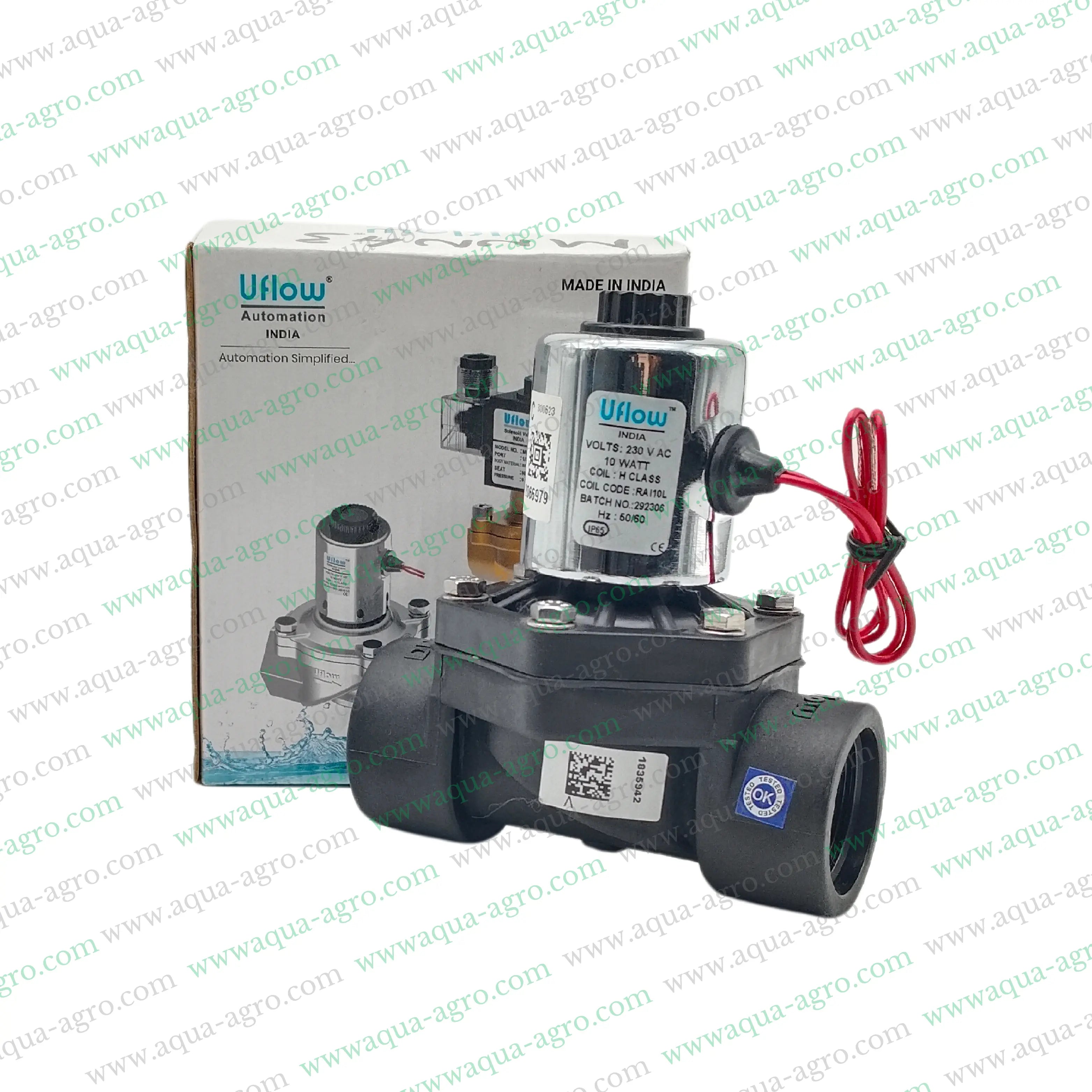 U-FLOW - Irrigation - Automation - Solenoid Valve - Plastic body - 230 VAC Coil - 1 inch (32MM) (F-THD) - with FLow Control