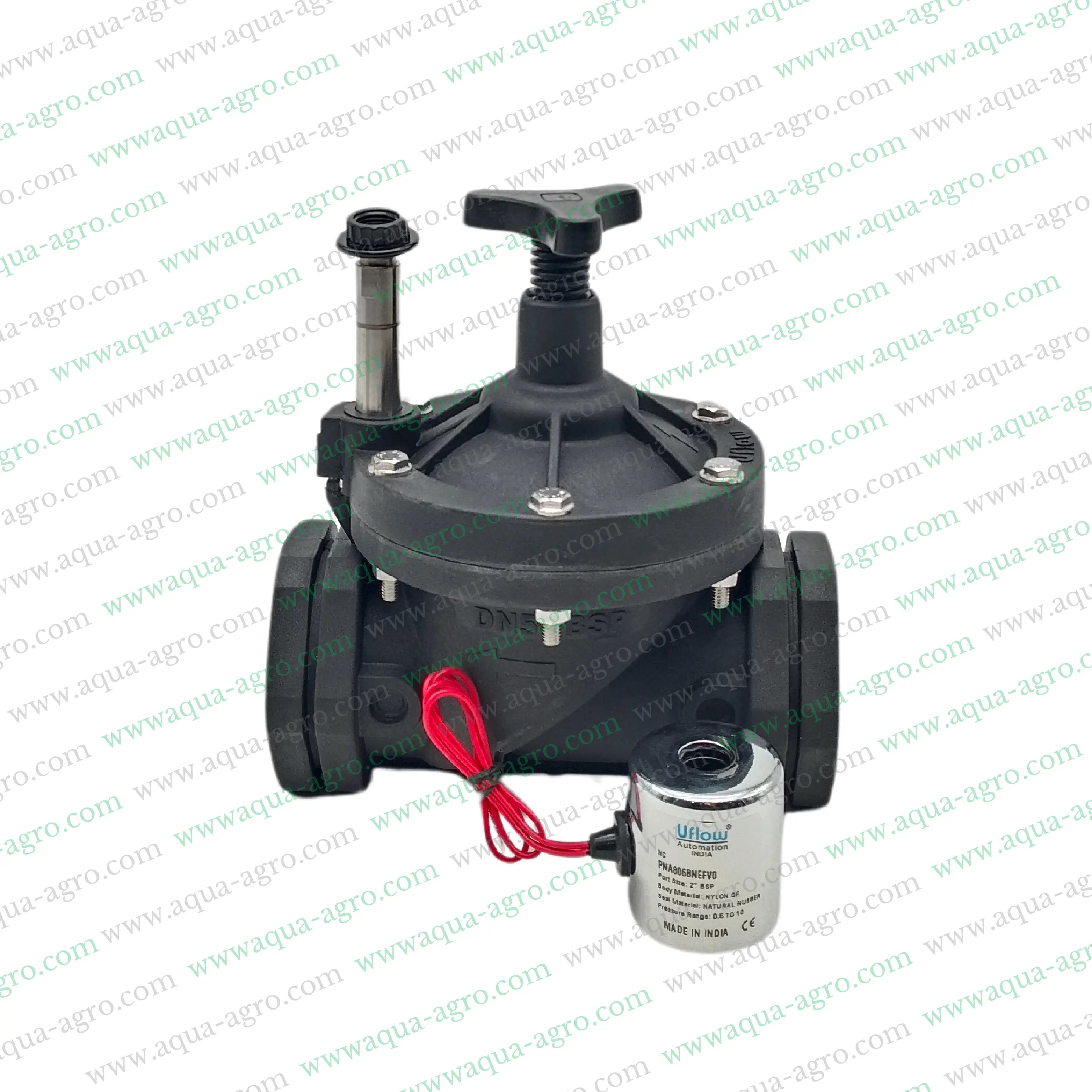 U-FLOW - Irrigation - Automation - Solenoid Valve - Plastic body - 230 VAC Coil - 2 inch (63MM) (F-THD) - with FLow Control